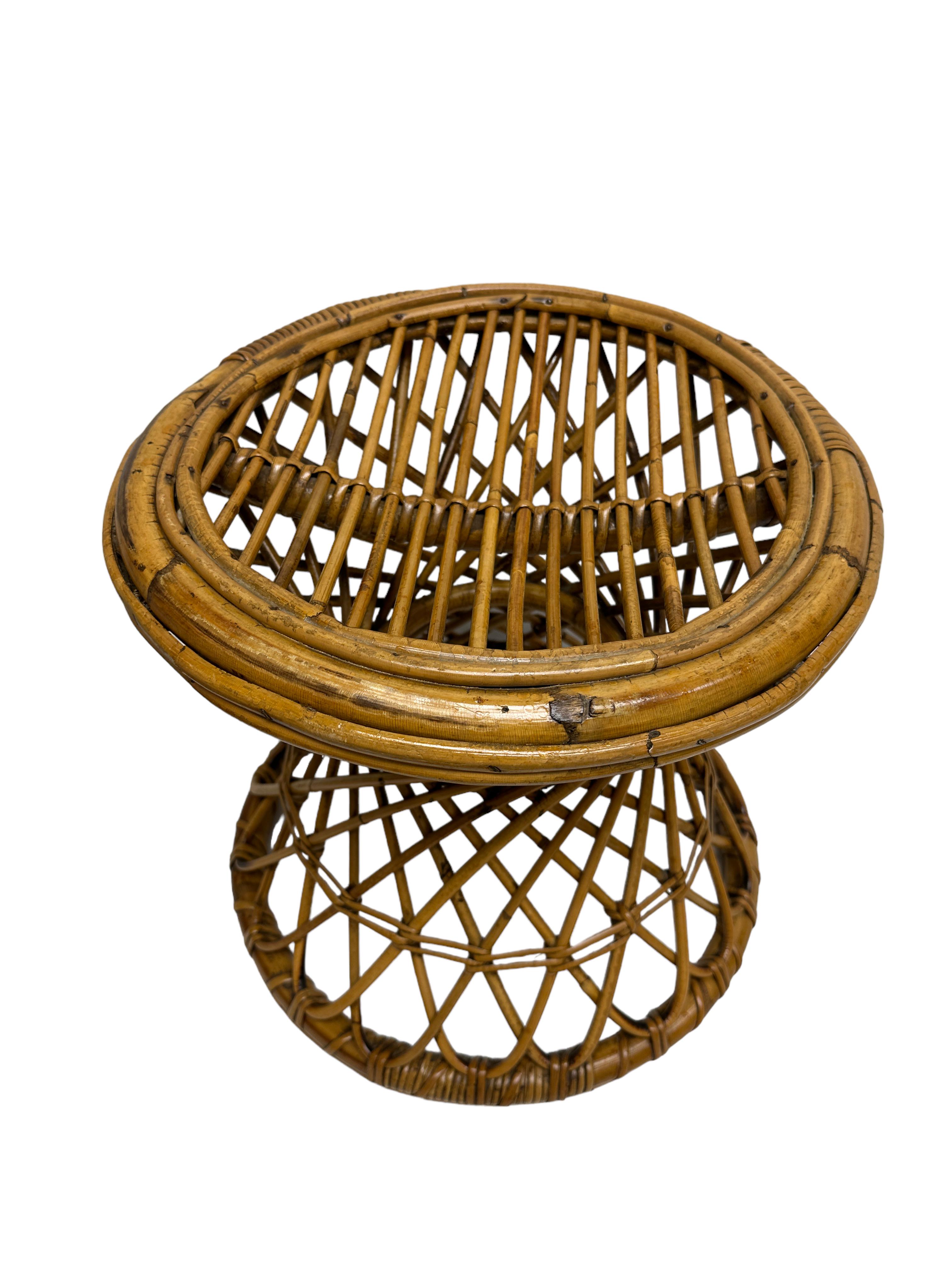 Italian Vivai del Sud Bamboo Rattan Decorative Side table Flower Pot Stand or Seat For Sale