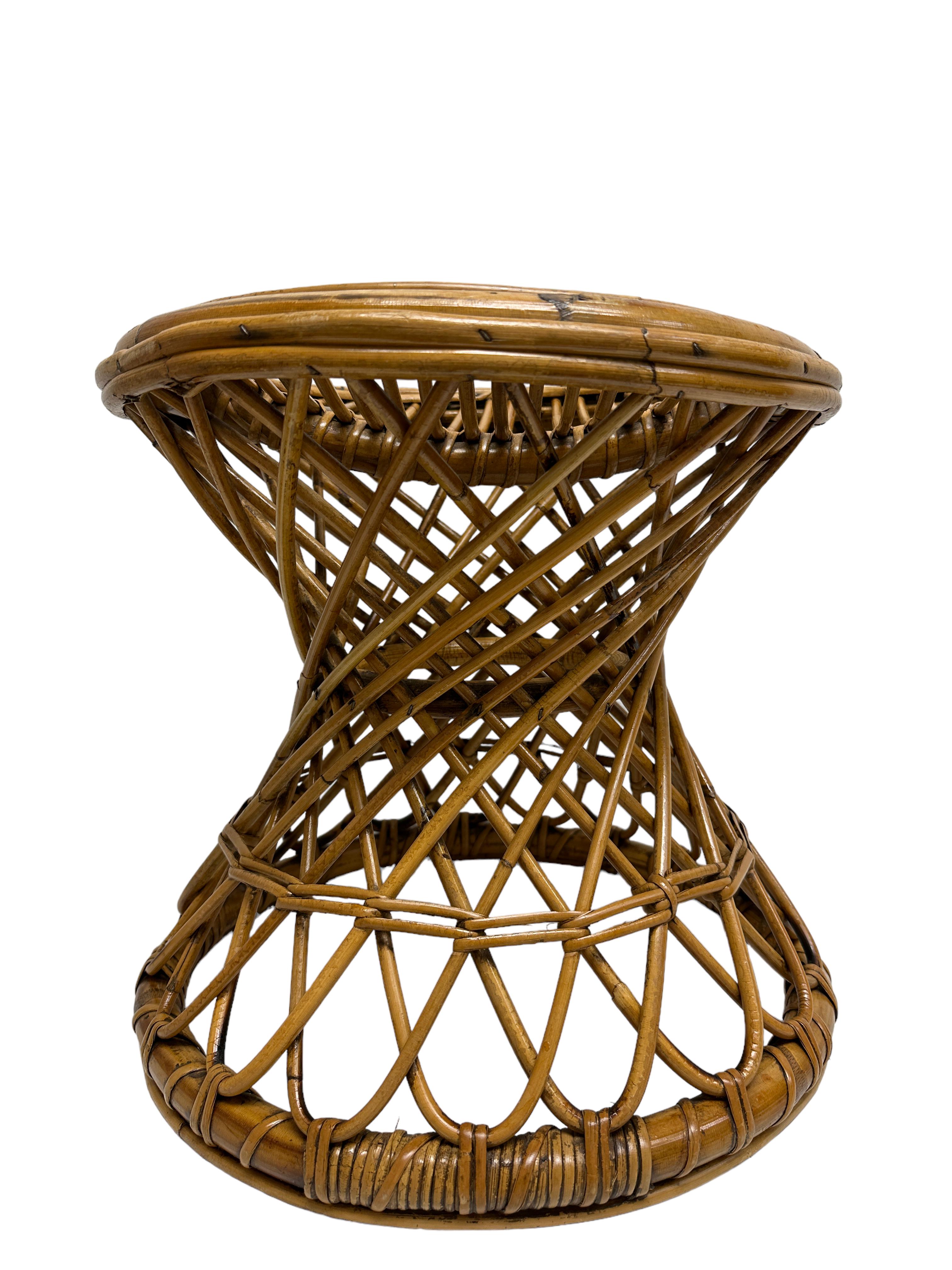 Hand-Crafted Vivai del Sud Bamboo Rattan Decorative Side table Flower Pot Stand or Seat For Sale