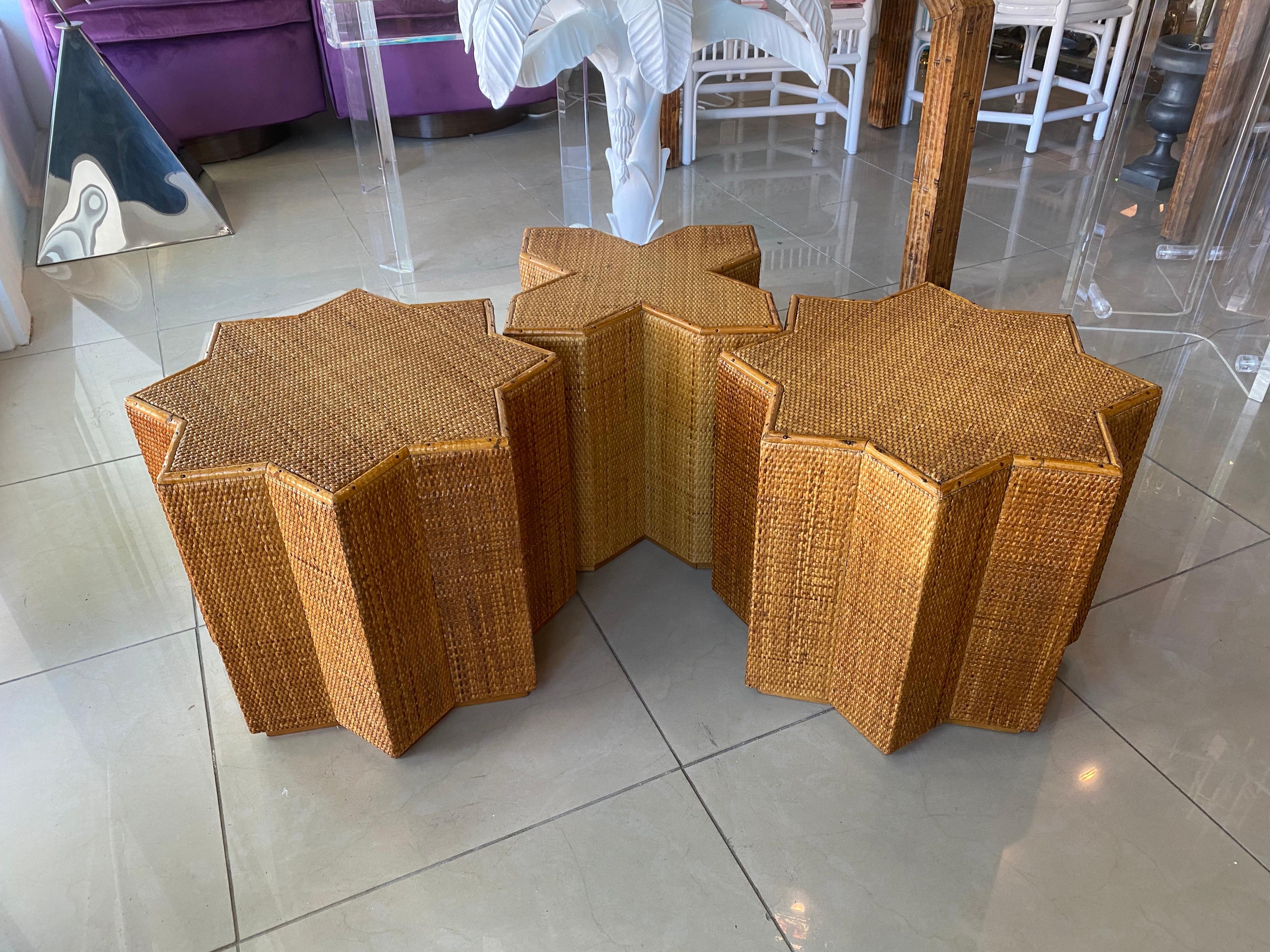 Vivai Del Sud Bamboo Rattan Woven Wicker End Side Coffee Tables Italian Set of 3 5