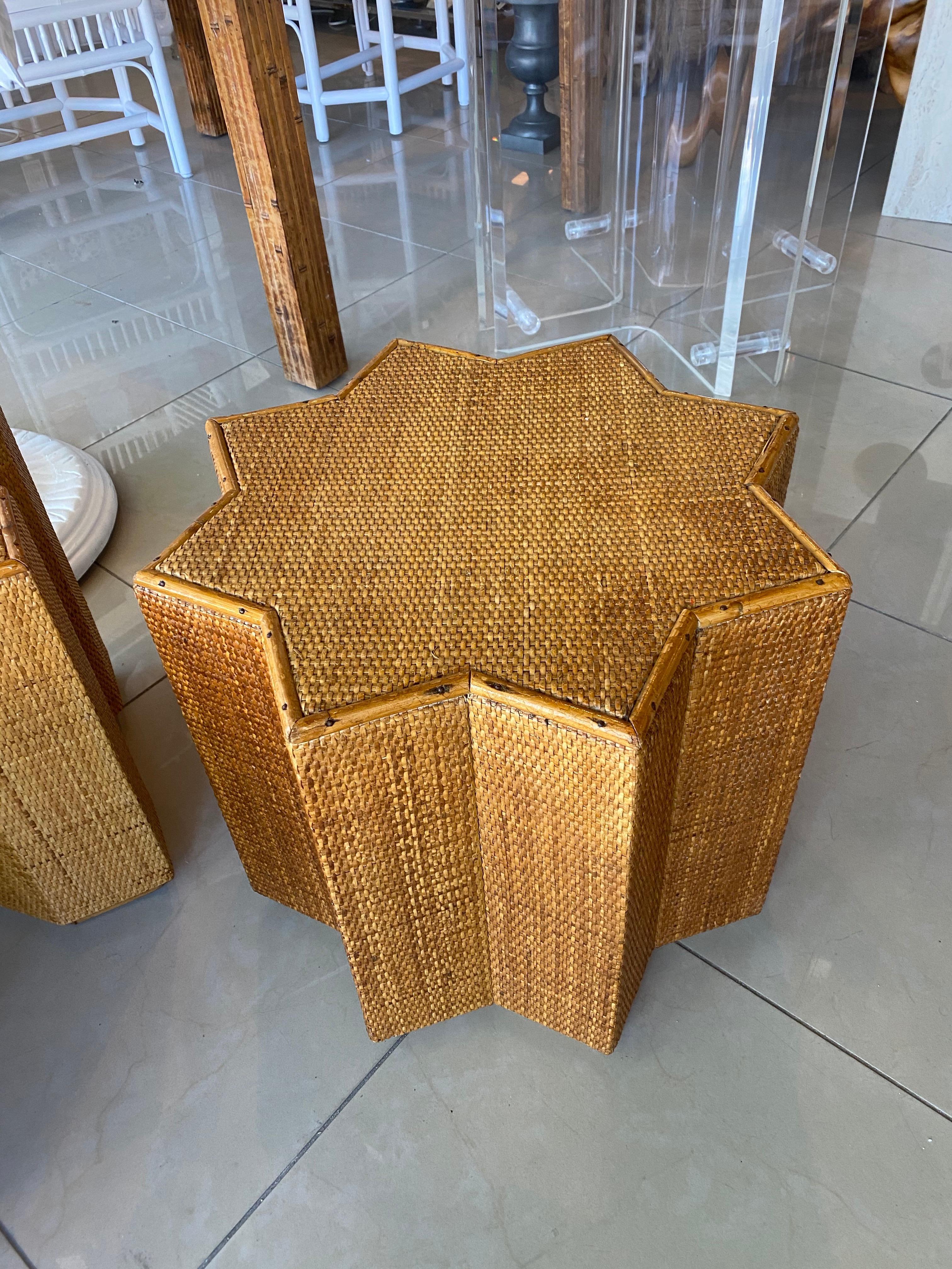 Vivai Del Sud Bamboo Rattan Woven Wicker End Side Coffee Tables Italian Set of 3 6
