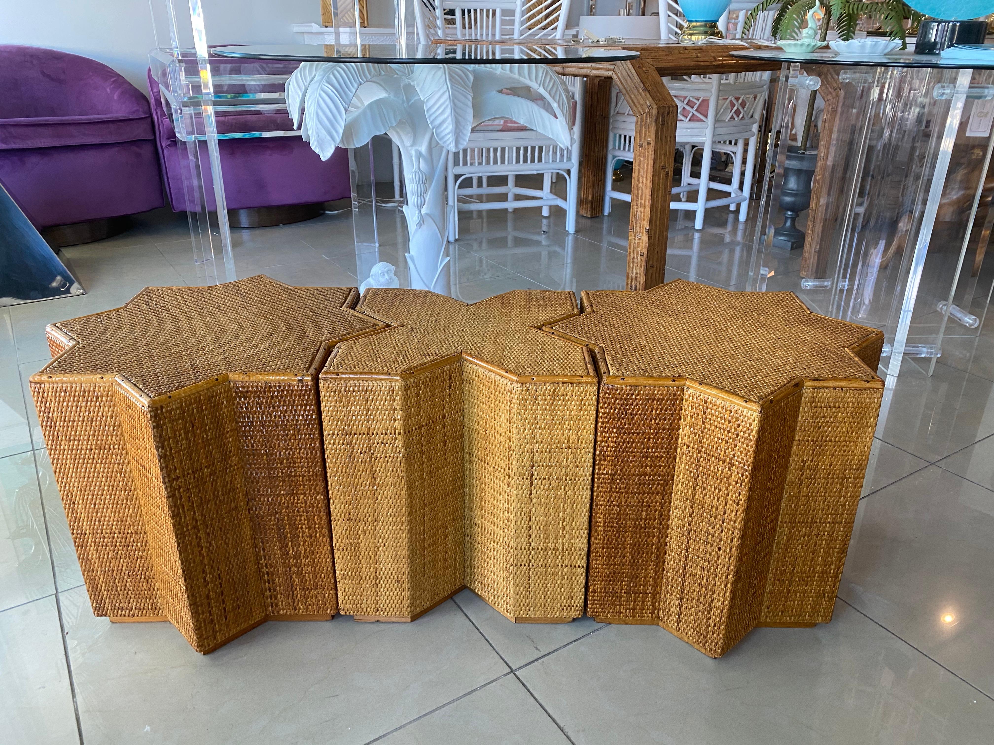 Vivai Del Sud Bamboo Rattan Woven Wicker End Side Coffee Tables Italian Set of 3 1