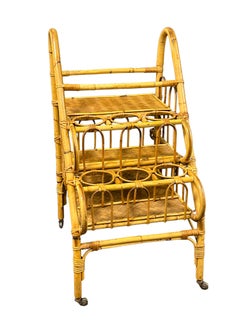 Vivai del Sud Bamboo Wicker Bar Cart Drinks Vine Bottle Stand, Vintage Italy