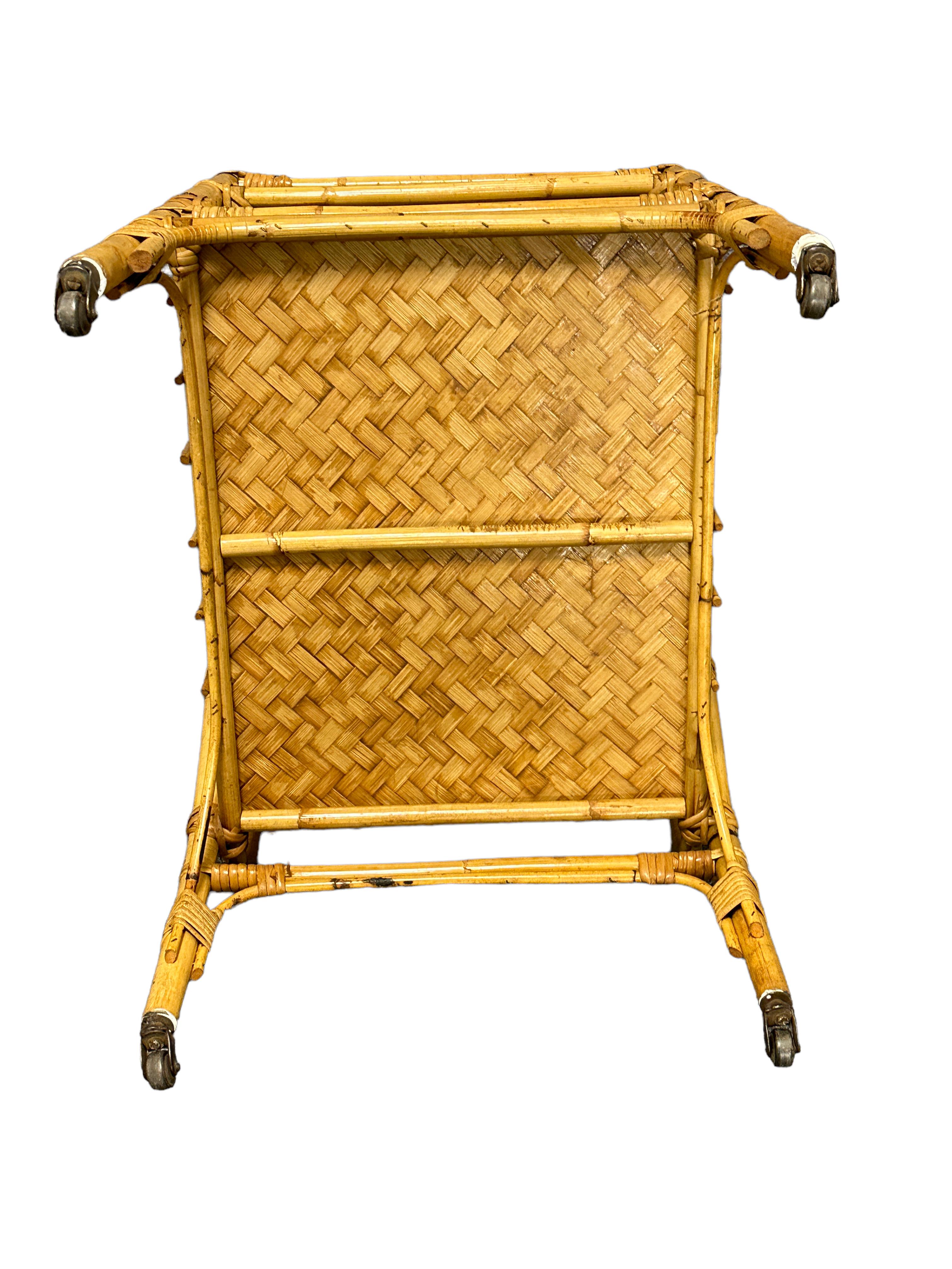 Vivai del Sud Bamboo Wicker Bar Cart Drinks Vine Bottle Stand, Vintage Italy For Sale 2