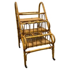 Vivai del Sud Bamboo Wicker Bar Cart Drinks Vine Bottle Stand, Vintage Italy