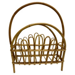 Vivai Del Sud Bamboo Wicker Magazine Rack Stand, 1970s, Italy