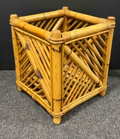Vivai Del Sud Bamboo Wicker Vintage Pot Cache Plant Holder or Waist Basket 1970s