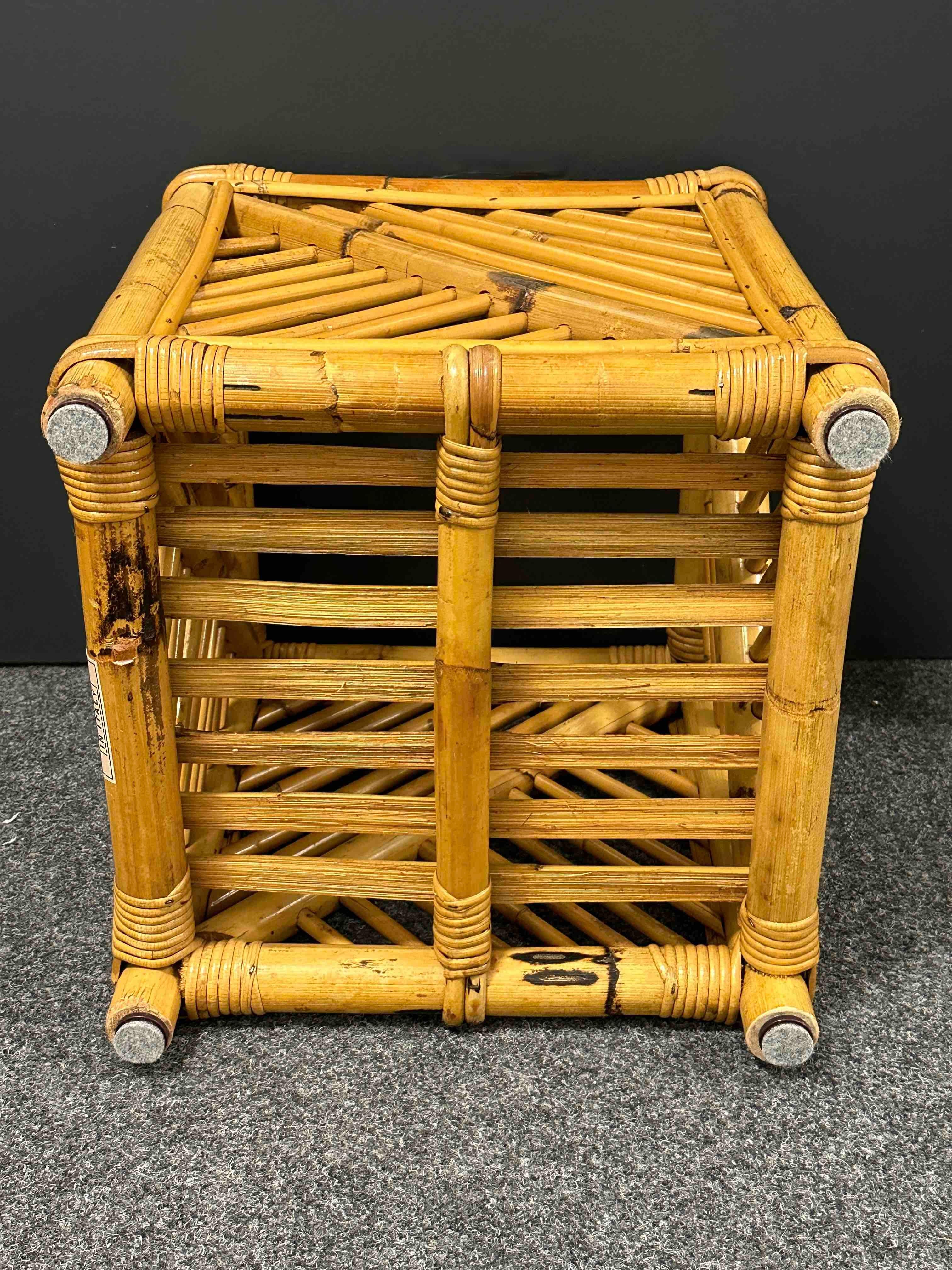 Vivai Del Sud Bamboo Wicker Vintage Pot Cache Plant Holder or Waist Basket 1970s For Sale 3