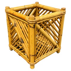 Vivai Del Sud Bamboo Wicker Vintage Pot Cache Plant Holder or Waist Basket 1970s