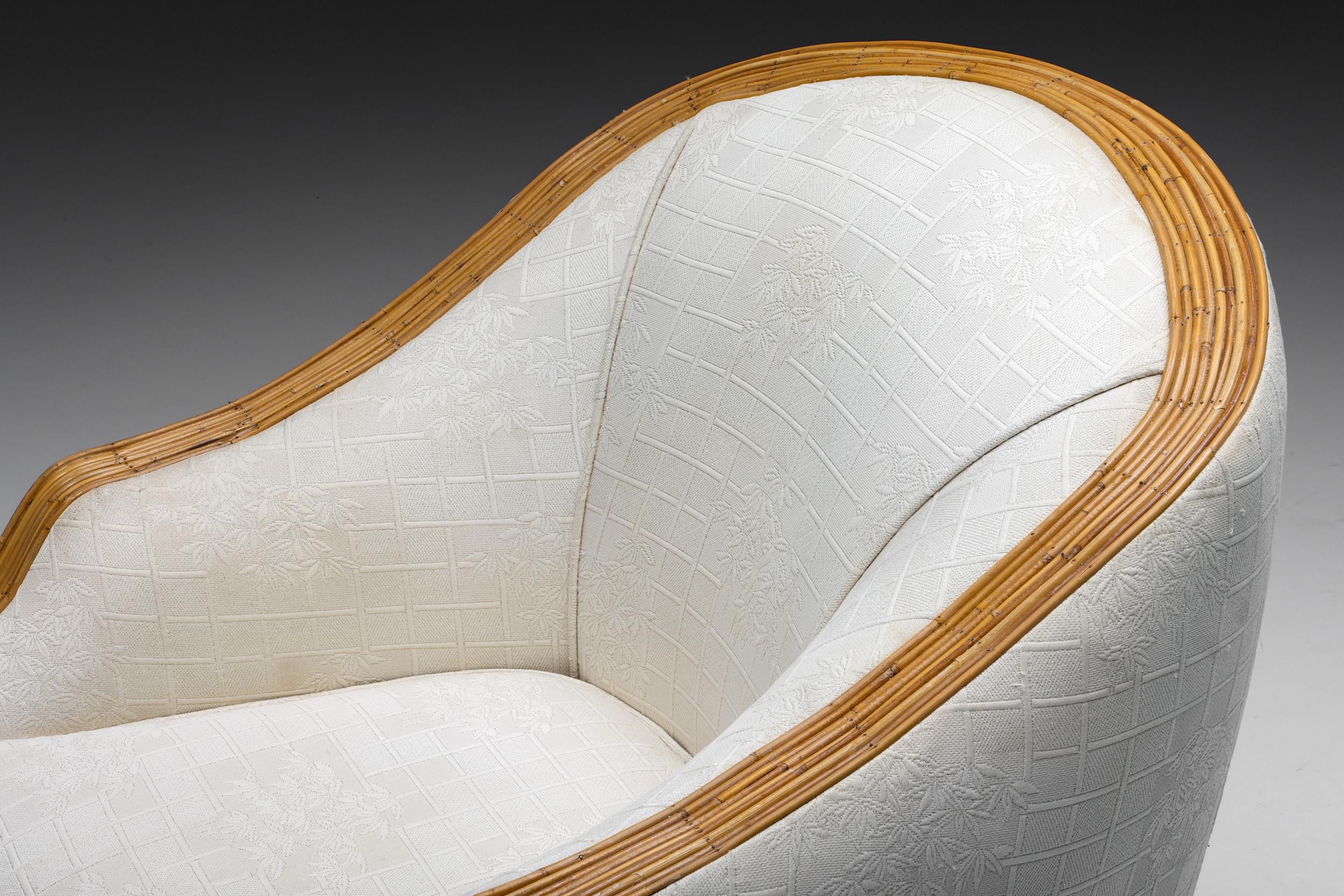 Vivai del Sud Bergère Chair, Italian Tropicalist Style, Rattan, Silk, 1970's For Sale 2