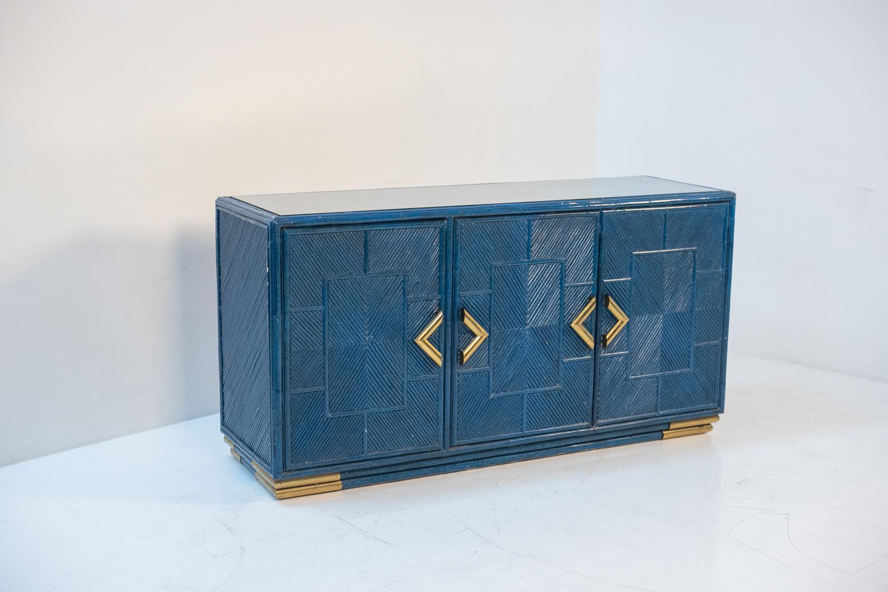 Vivai del Sud Blue Bamboo and Brass Sideboard 5