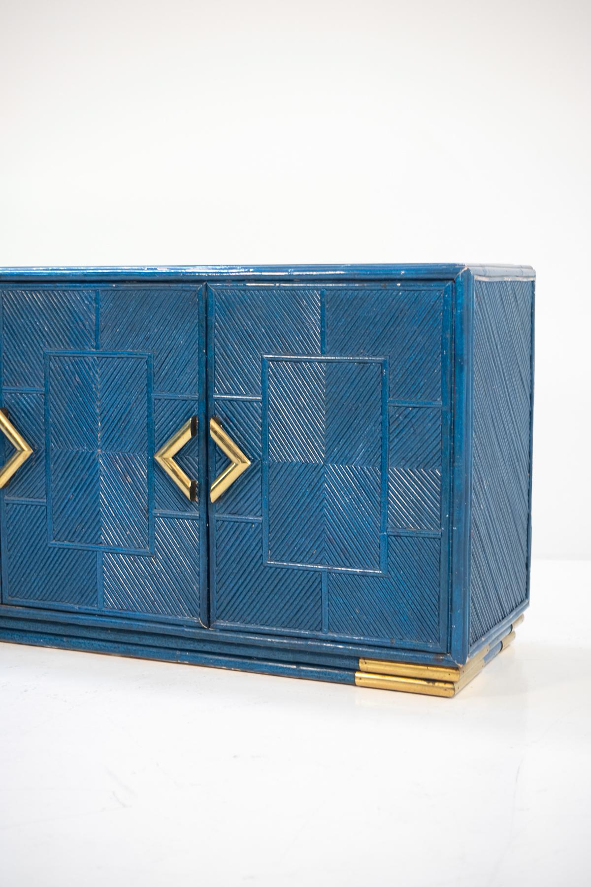 Vivai del Sud Blue Bamboo and Brass Sideboard In Good Condition In Milano, IT