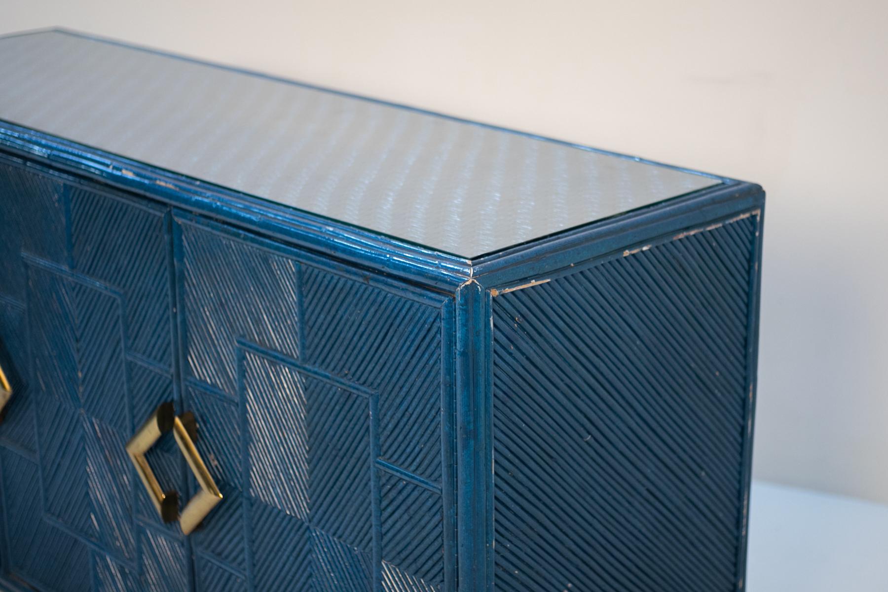 Late 20th Century Vivai del Sud Blue Bamboo and Brass Sideboard