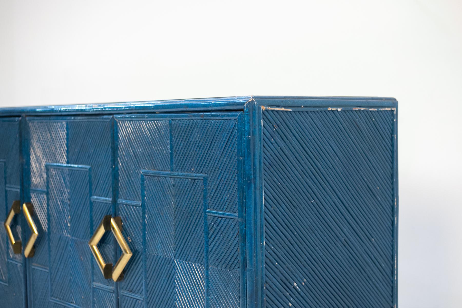 Vivai del Sud Blue Bamboo and Brass Sideboard 1