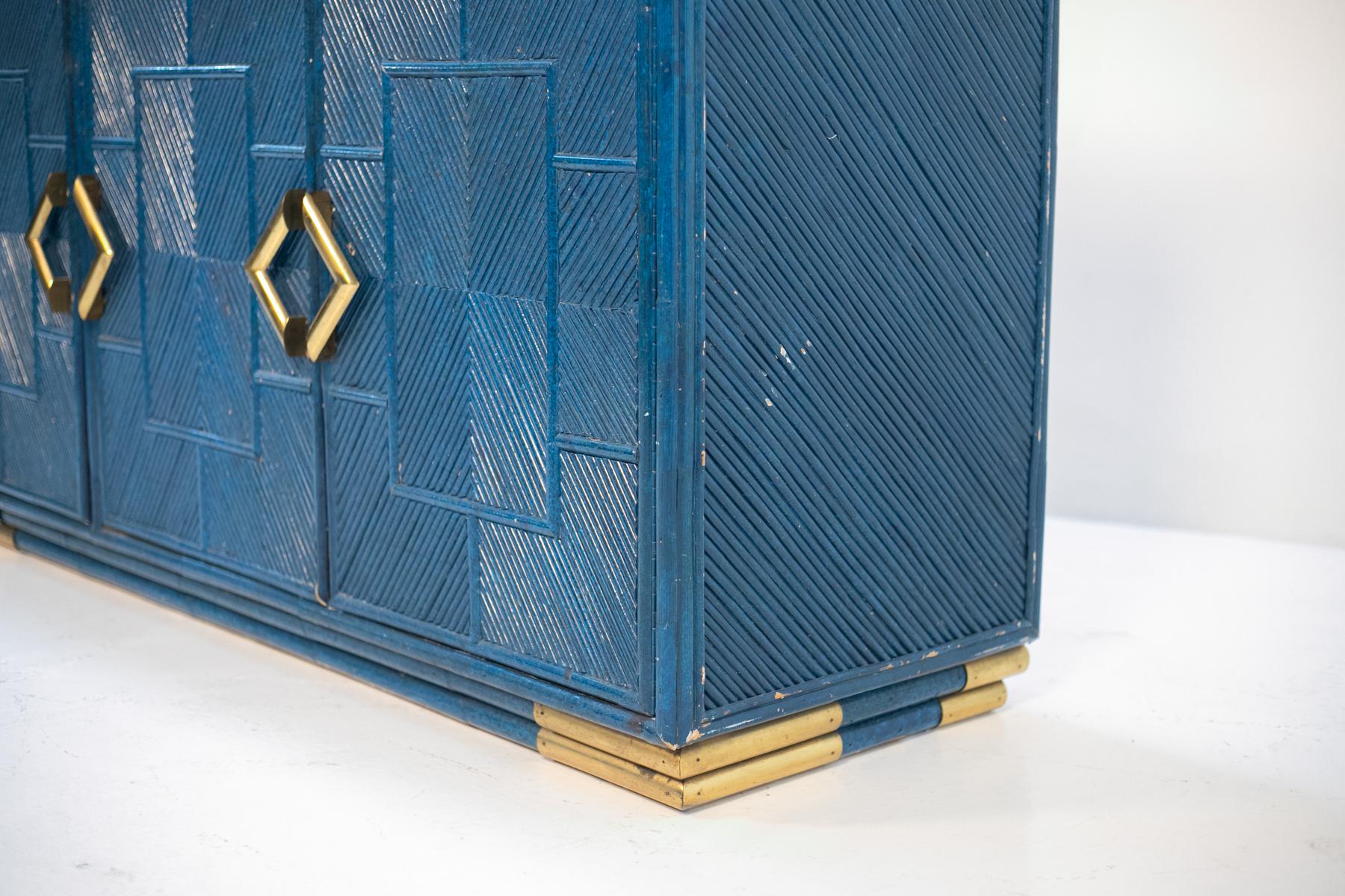 Vivai del Sud Blue Bamboo and Brass Sideboard 2