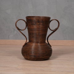 Vivai Del Sud Brown Color Rattan Italy Amphora Vase, 1960