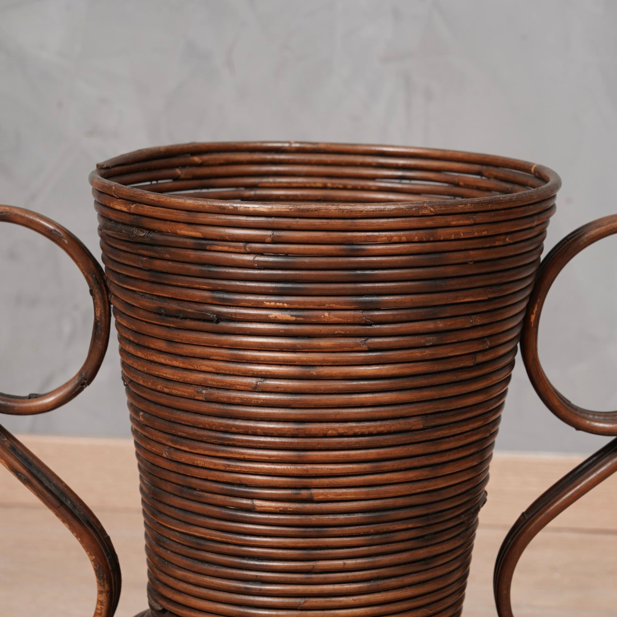 Vivai Del Sud Brown Color Rattan Italy Amphora Vase, 1960 In Good Condition In Rome, IT