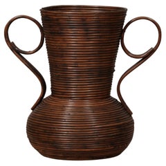 Vivai Del Sud Brown Color Rattan Italy Amphora Vase, 1960