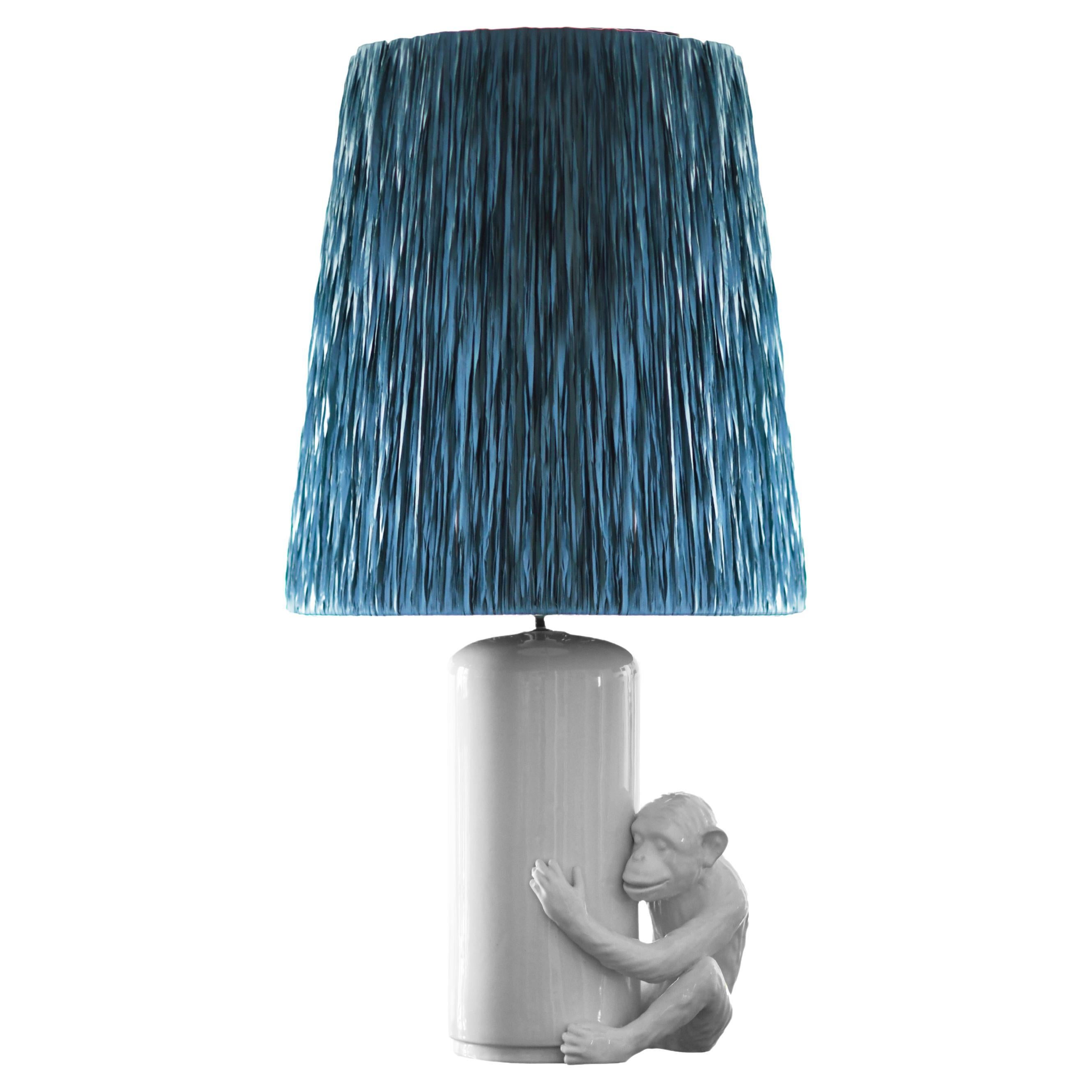 “Vivai del Sud” Ceramic Lamp Complete with Raffia Lampshade, 1970s