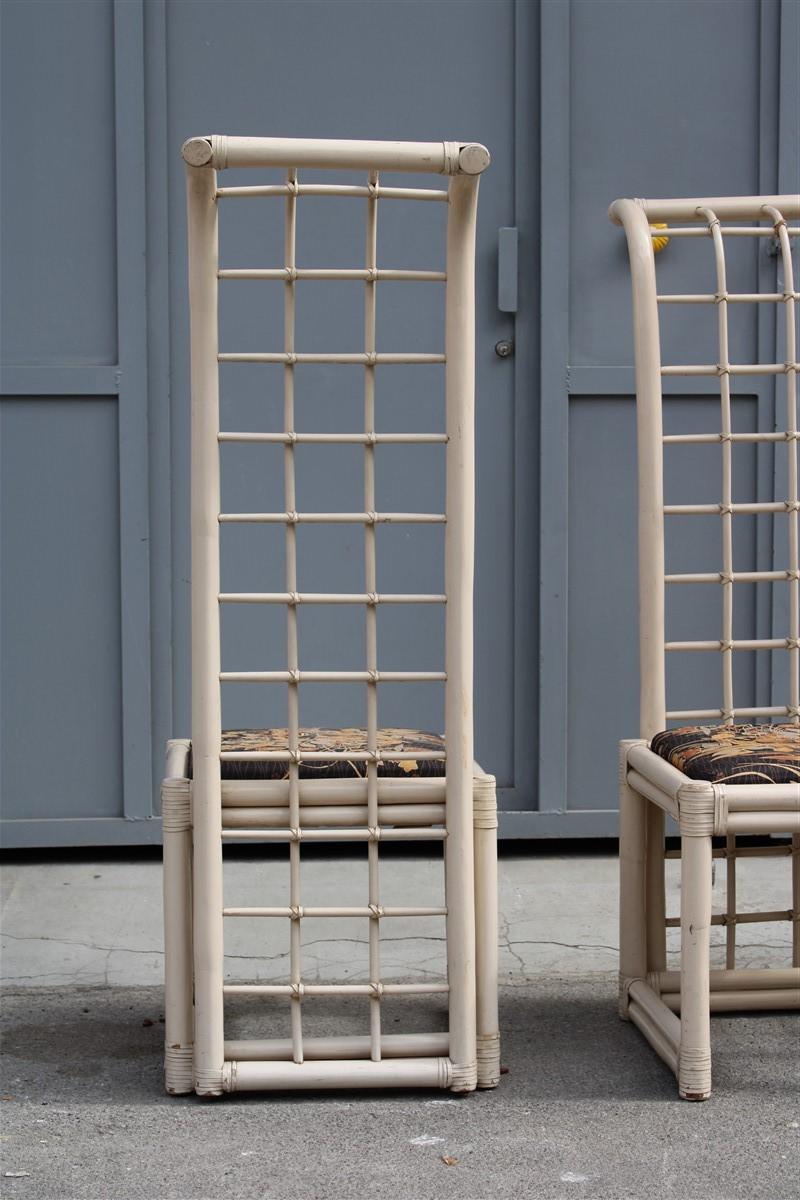 Vivai del Sud chairs high back in white bamboo Italian design, 1970.