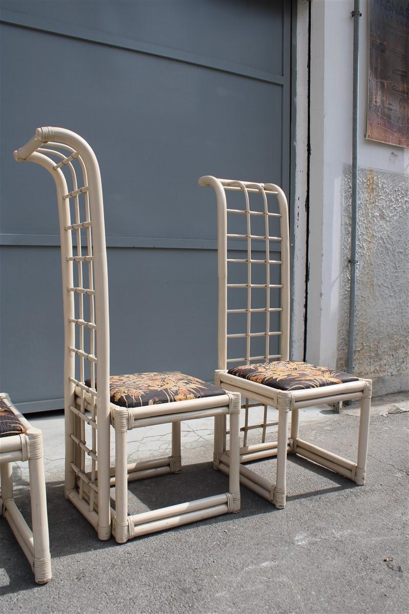 Vivai del Sud Chairs High Back in White Bamboo Italian Design, 1970 In Good Condition For Sale In Palermo, Sicily