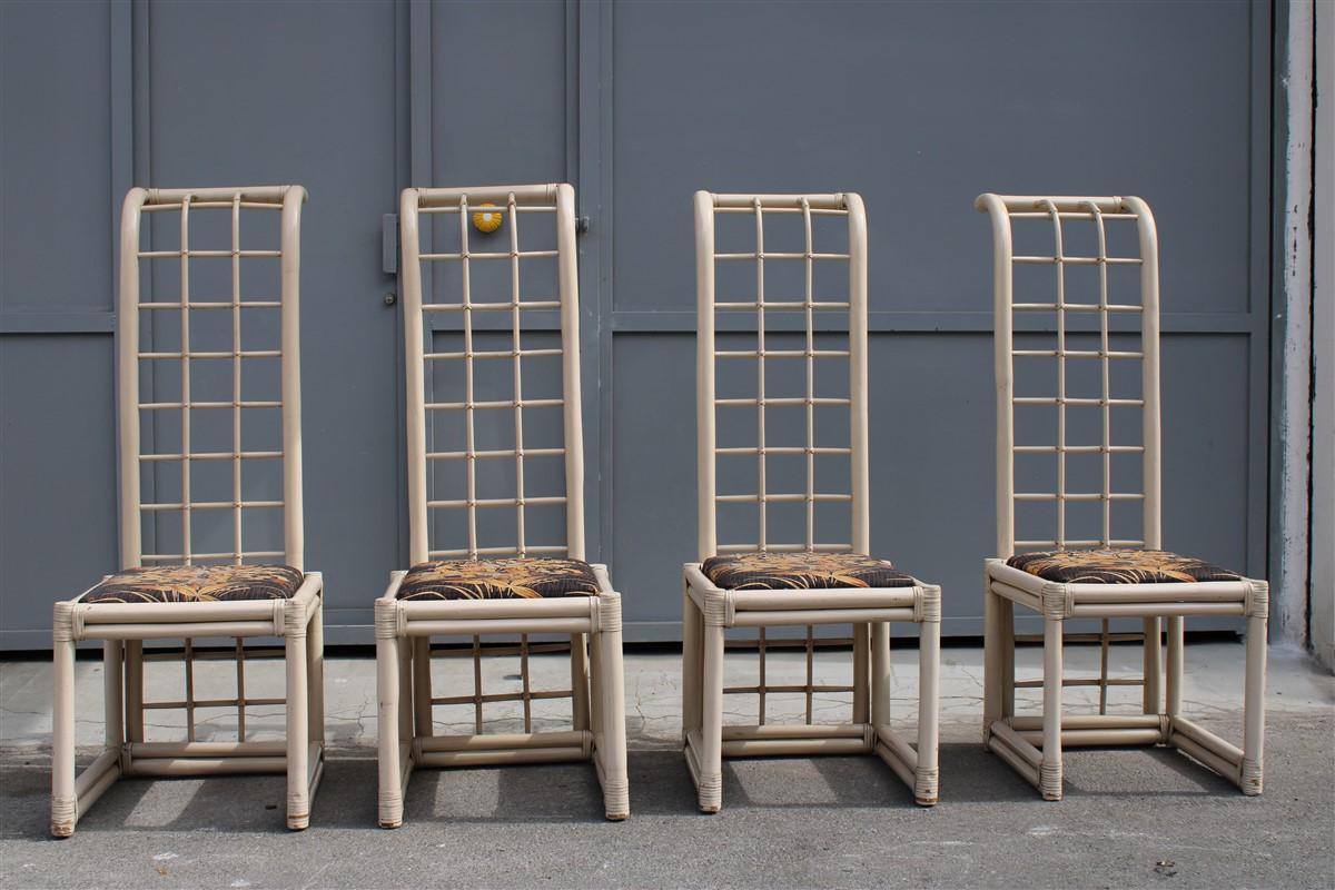 Late 20th Century Vivai del Sud Chairs High Back in White Bamboo Italian Design, 1970 For Sale
