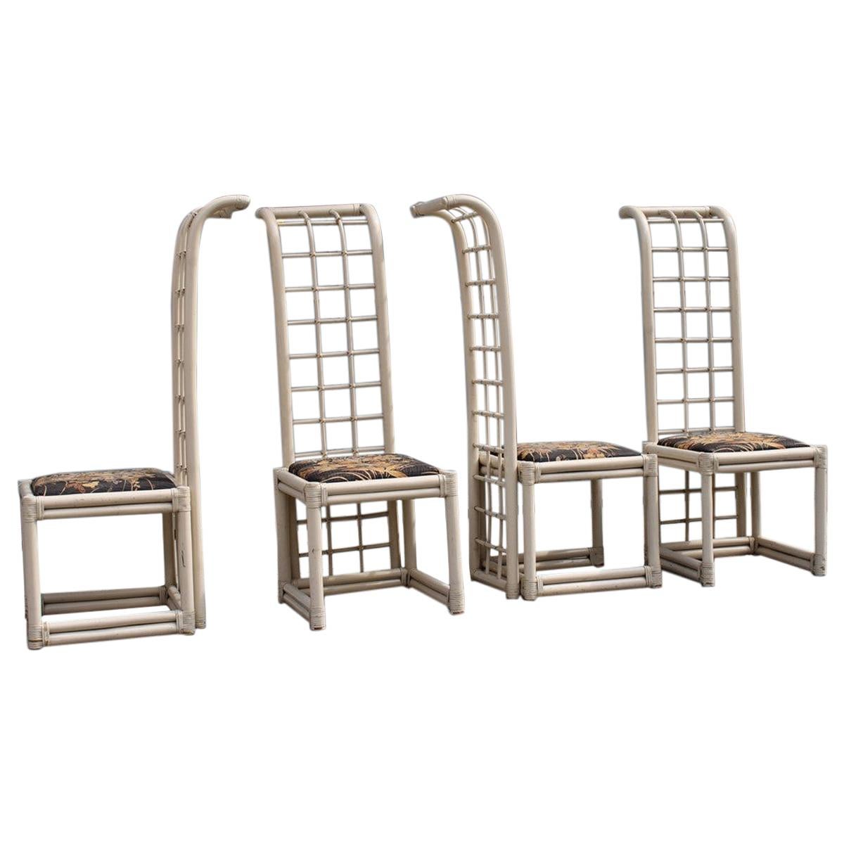 Vivai del Sud-Stühle mit hoher Rückenlehne aus weißem Bambus, italienisches Design, 1970