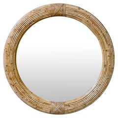 Vintage Vivai Del Sud Circular Mirror In Rattan With Light Finish Bindings, Italy 1970