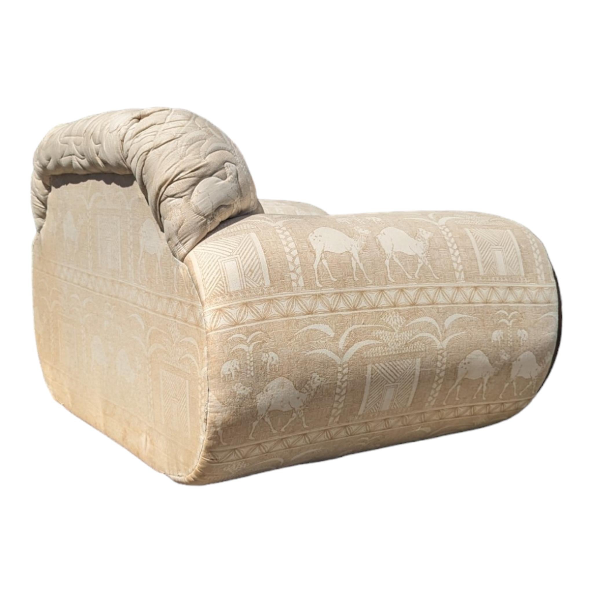 Product Description Full:
In the style of Vivai del sud club chair (TBC - we suspect it is an an original however to be safe we are listing it as style). Upholstered professionally by Schweiger home furnishings in a lovely desert print with expertly