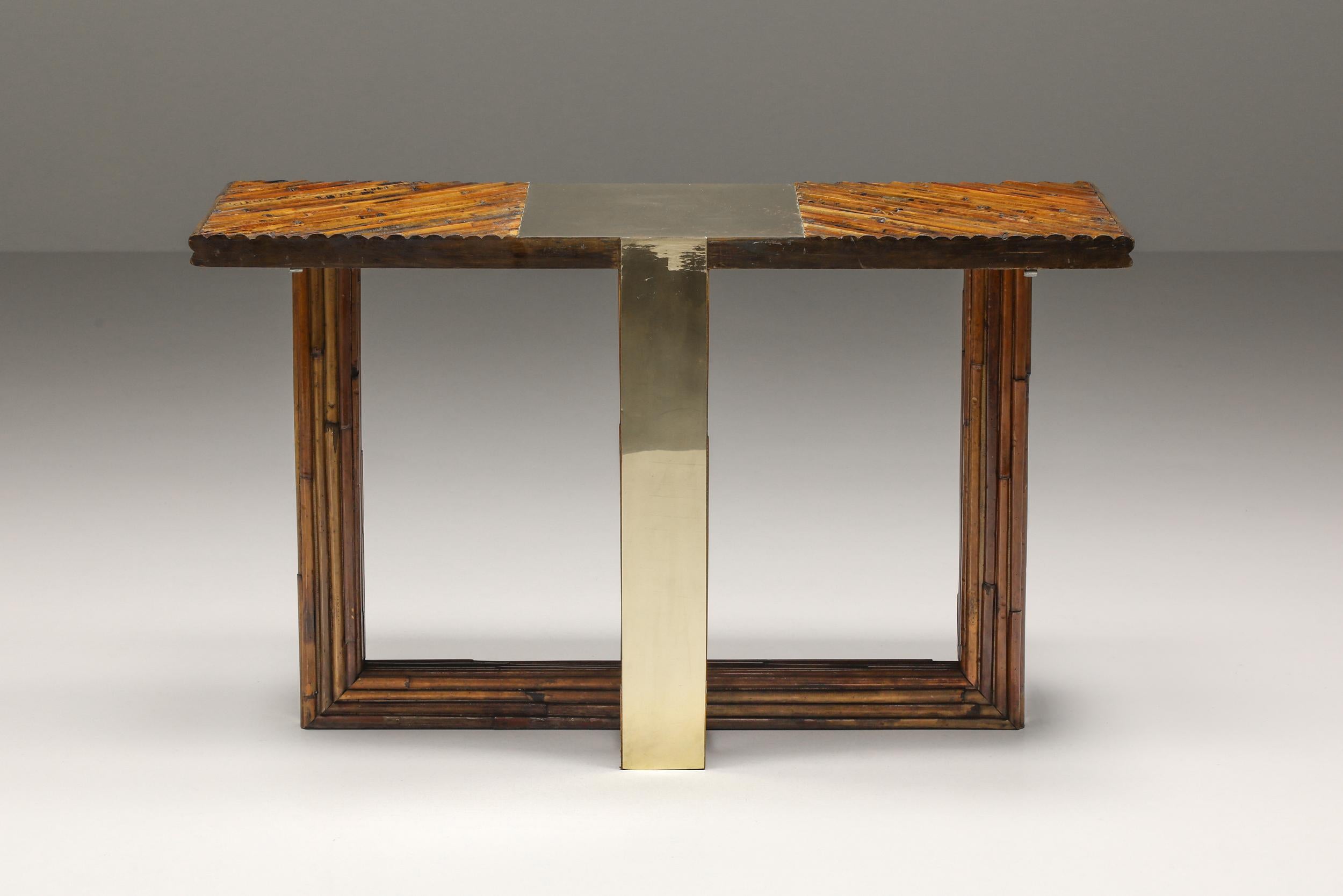 Mid-Century Modern Vivai del Sud Console Table Crespi Style, Bamboo & Brass, Post-Modern 1960's