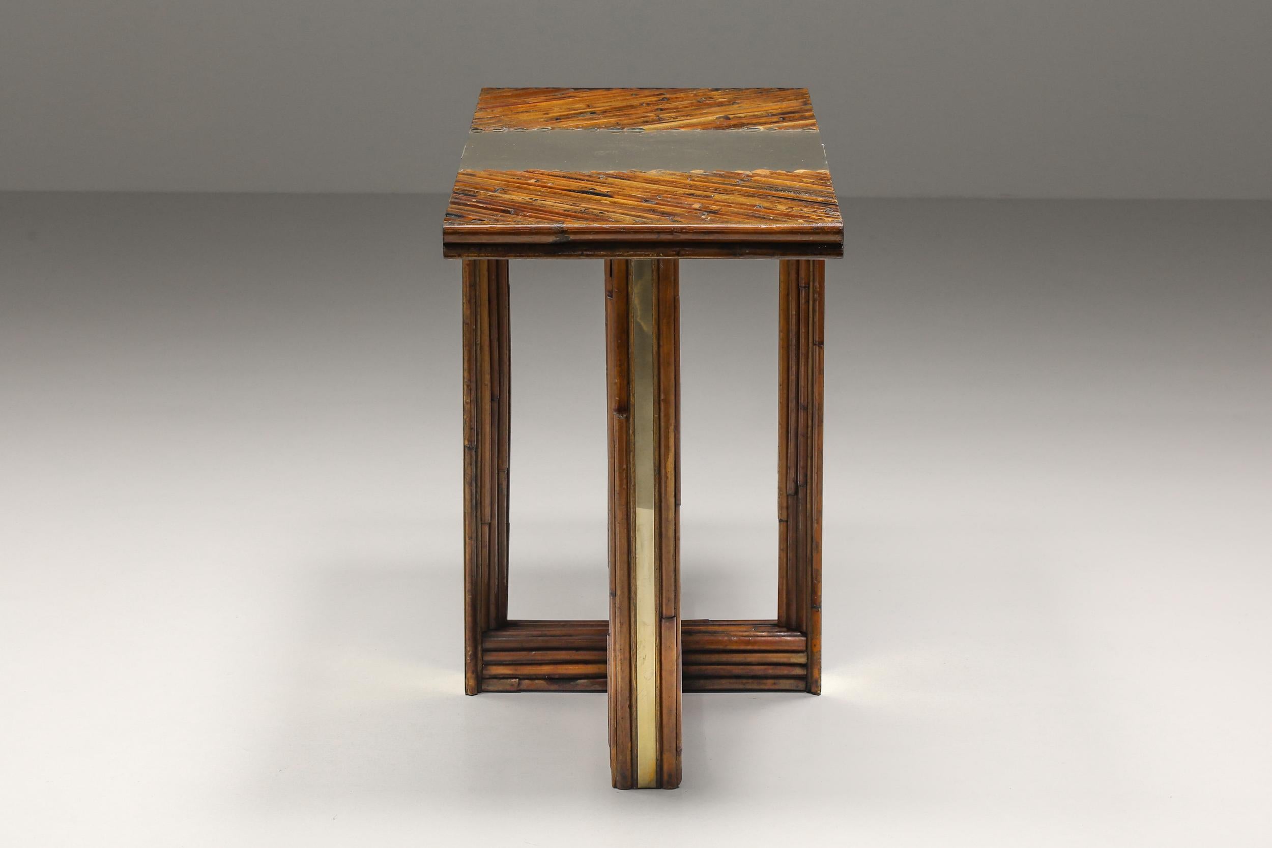 Vivai del Sud Console Table Crespi Style, Bamboo & Brass, Post-Modern 1960's In Excellent Condition In Antwerp, BE