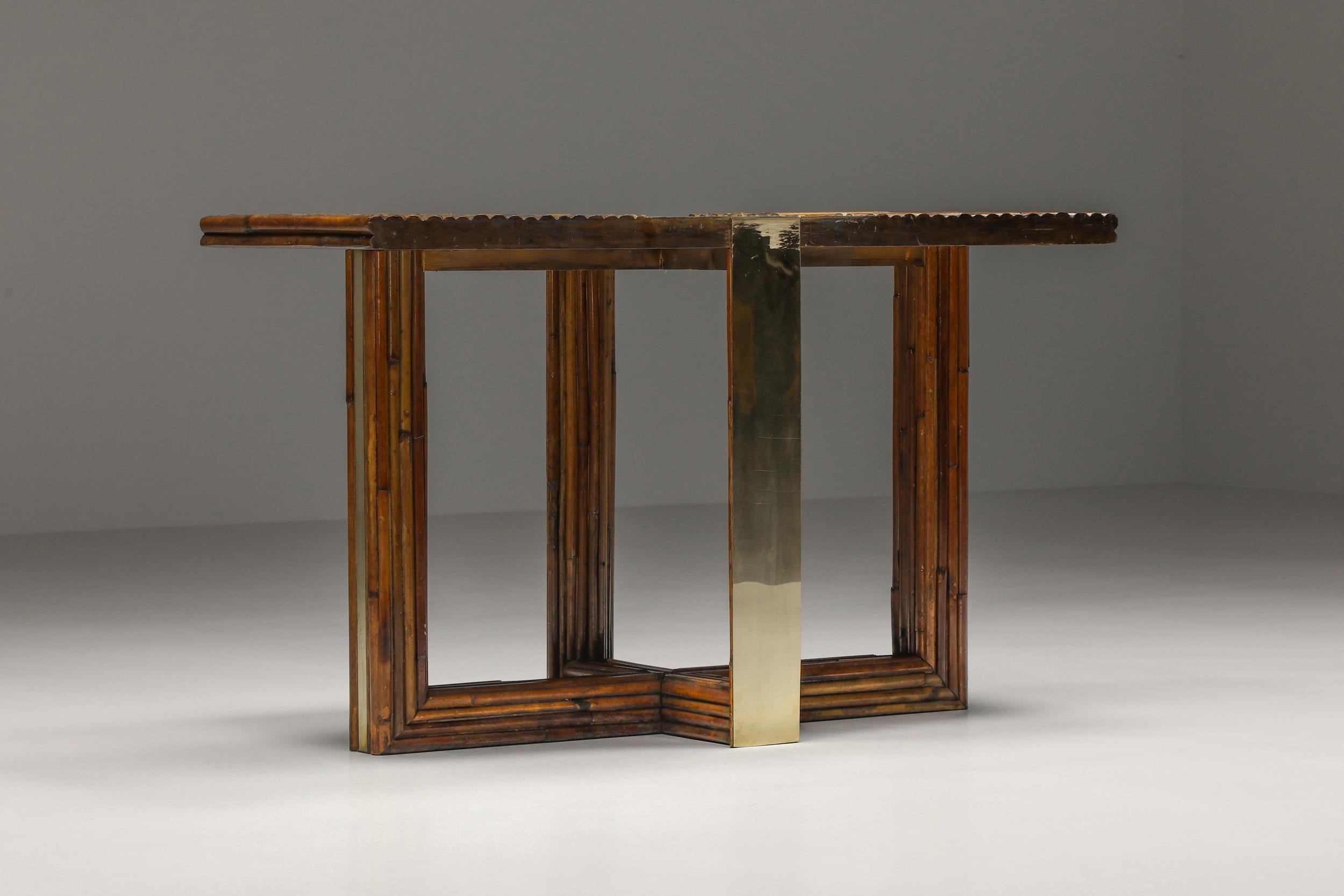 Mid-20th Century Vivai del Sud Console Table Crespi Style, Bamboo & Brass, Post-Modern 1960's