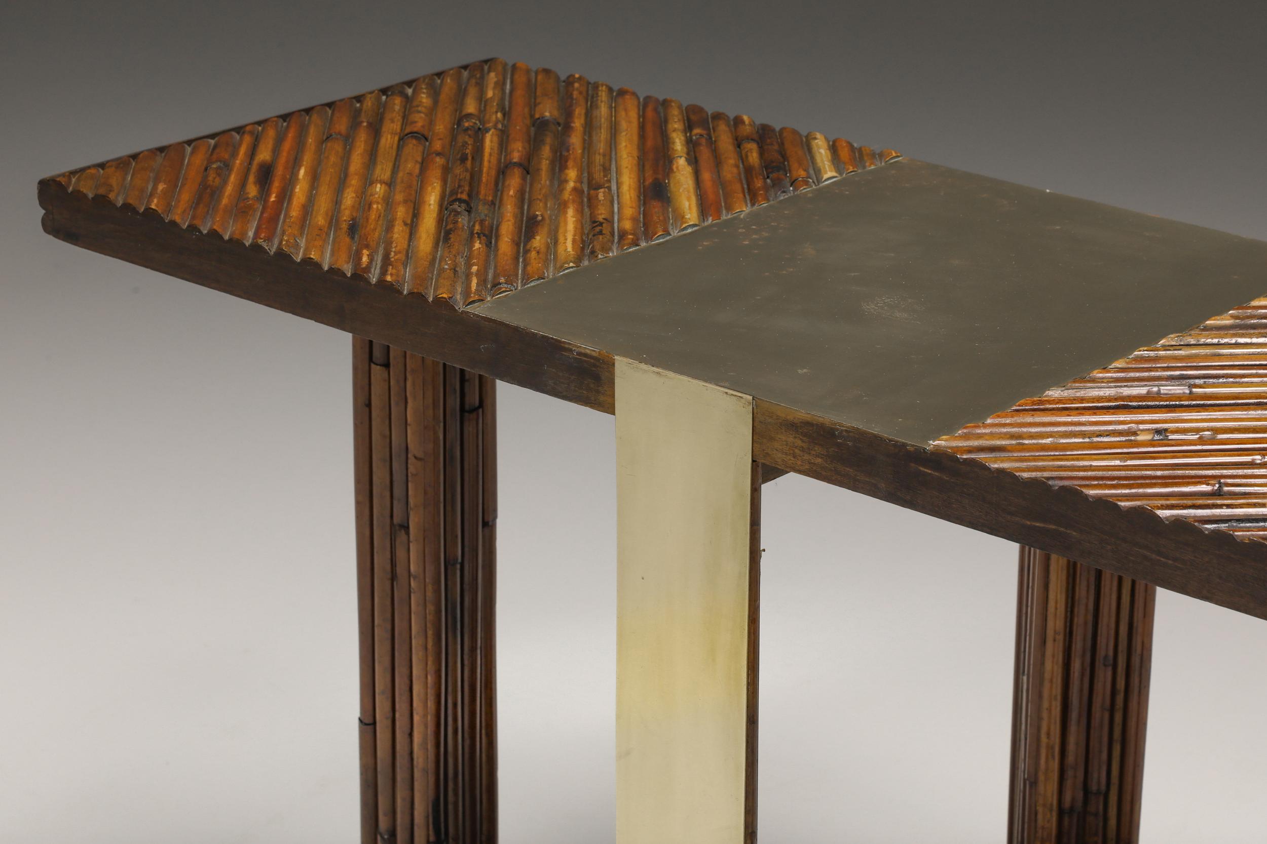 Vivai del Sud Console Table Crespi Style, Bamboo & Brass, Post-Modern 1960's 1
