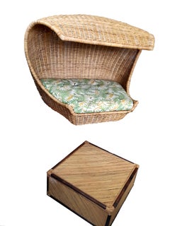 VIVAI DEL SUD Rattansofa / Sonneninsel für 2 Personen + Tisch / Italien 1970er