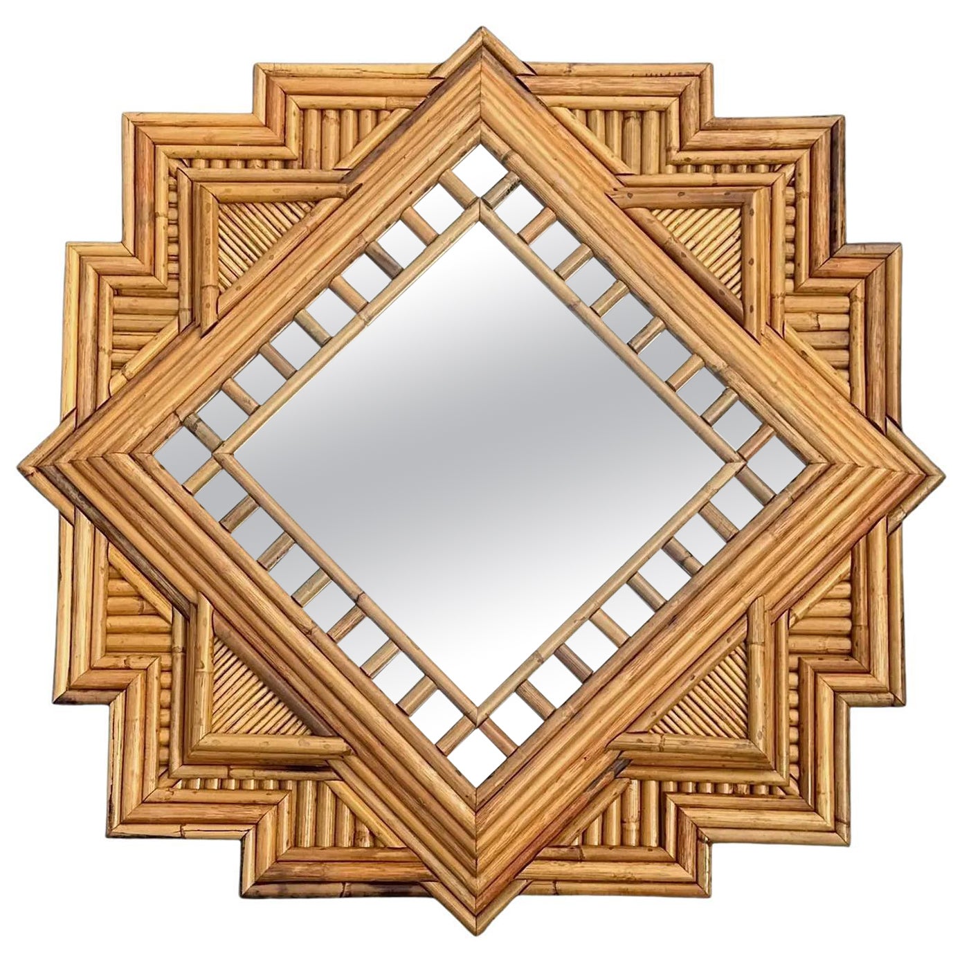 Miroir en bambou italien Vivai del Sud, 1970