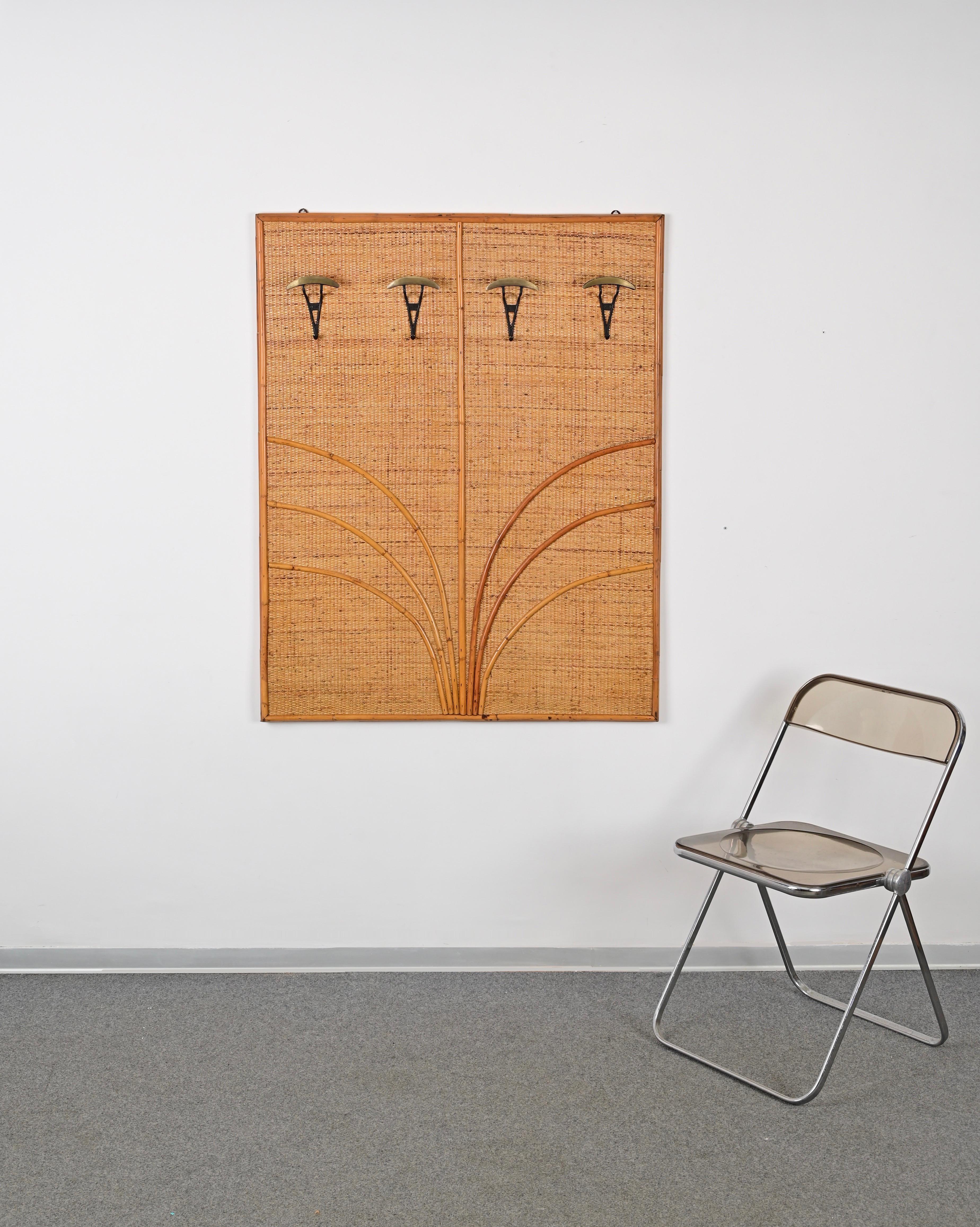 Vivai Del Sud Italian Coat Rack in Rattan, Bamboo and Brass, Italy 1970s For Sale 4