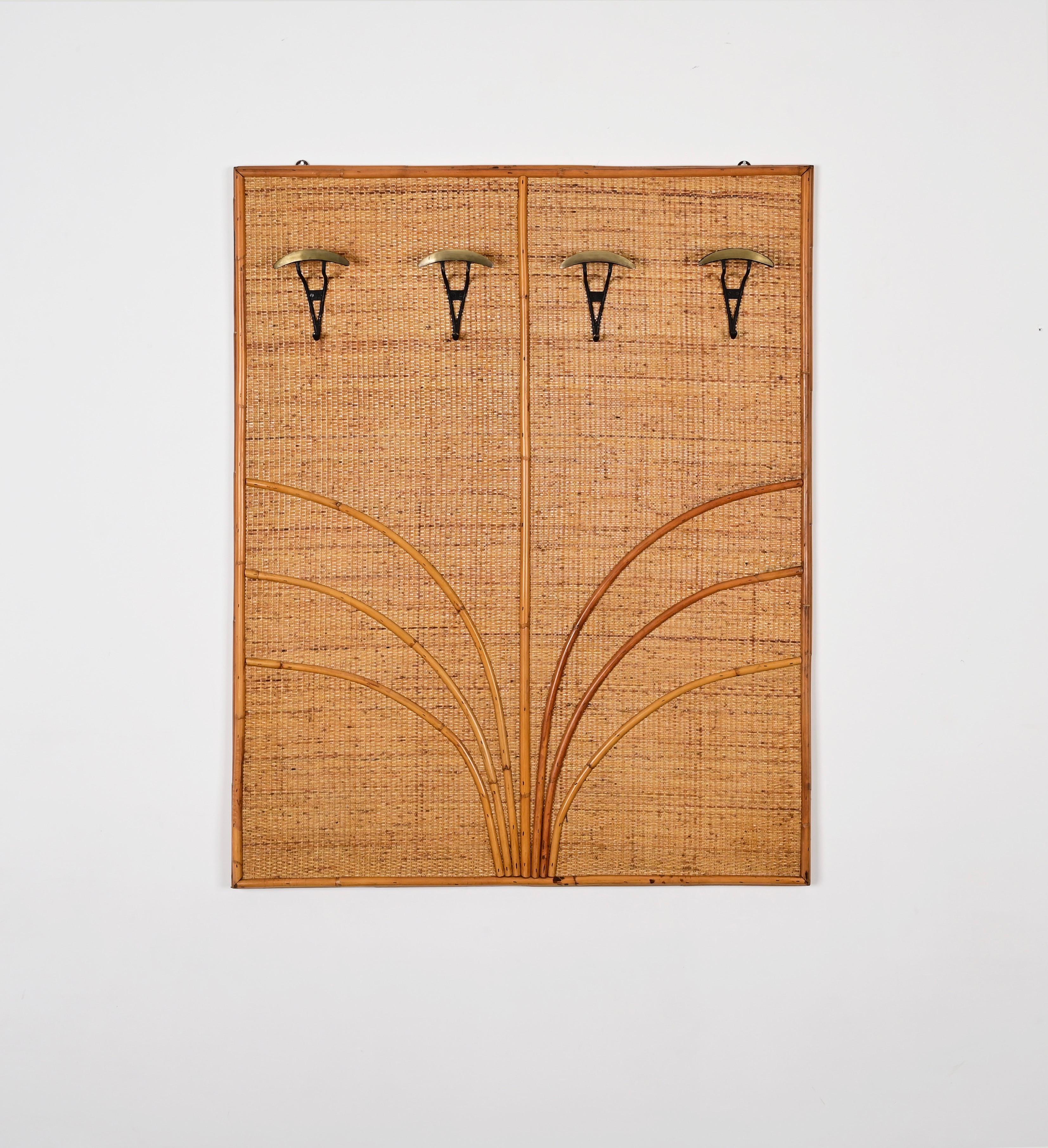Vivai Del Sud Italian Coat Rack in Rattan, Bamboo and Brass, Italy 1970s For Sale 5