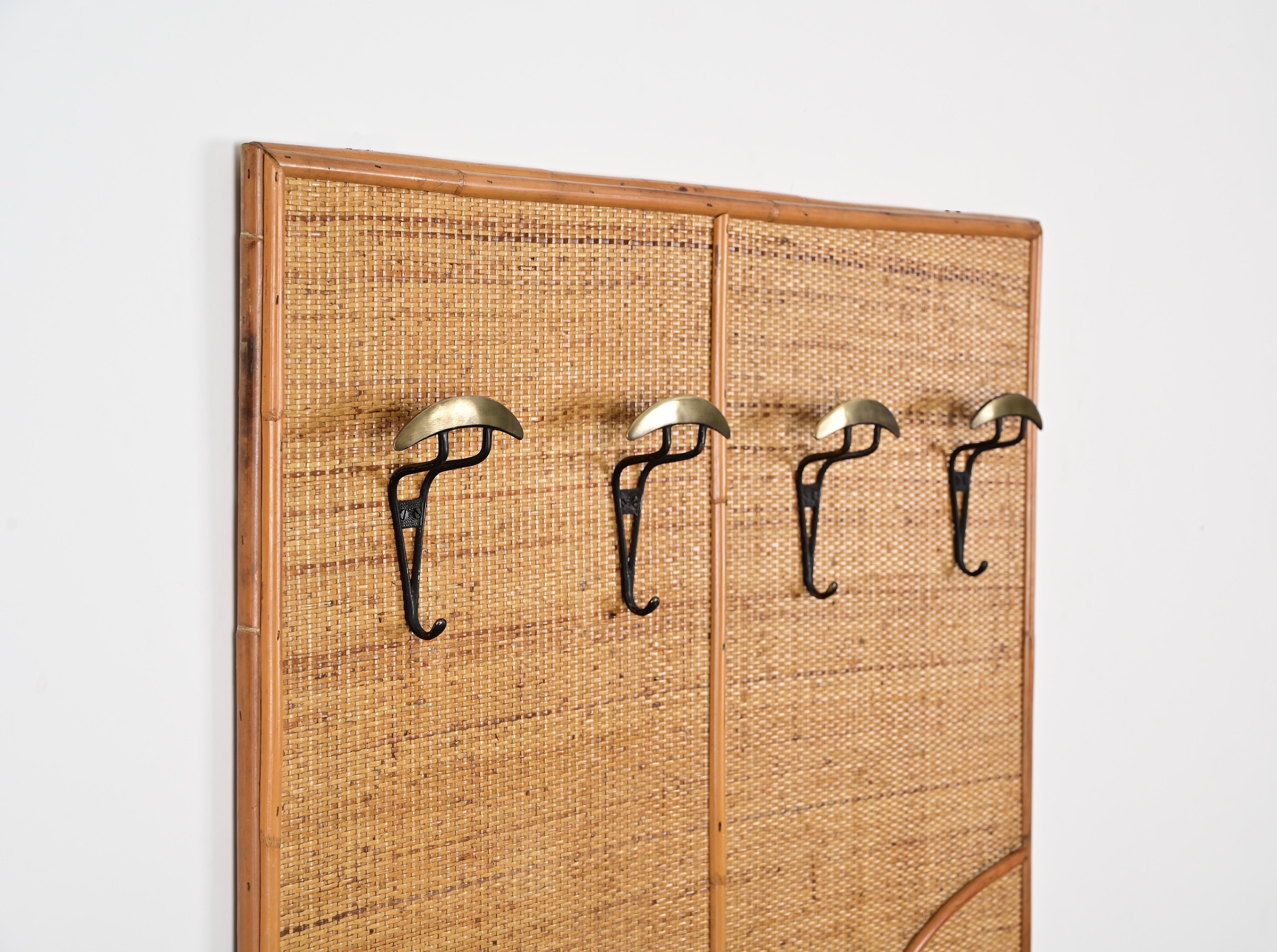 Vivai Del Sud Italian Coat Rack in Rattan, Bamboo and Brass, Italy 1970s For Sale 6