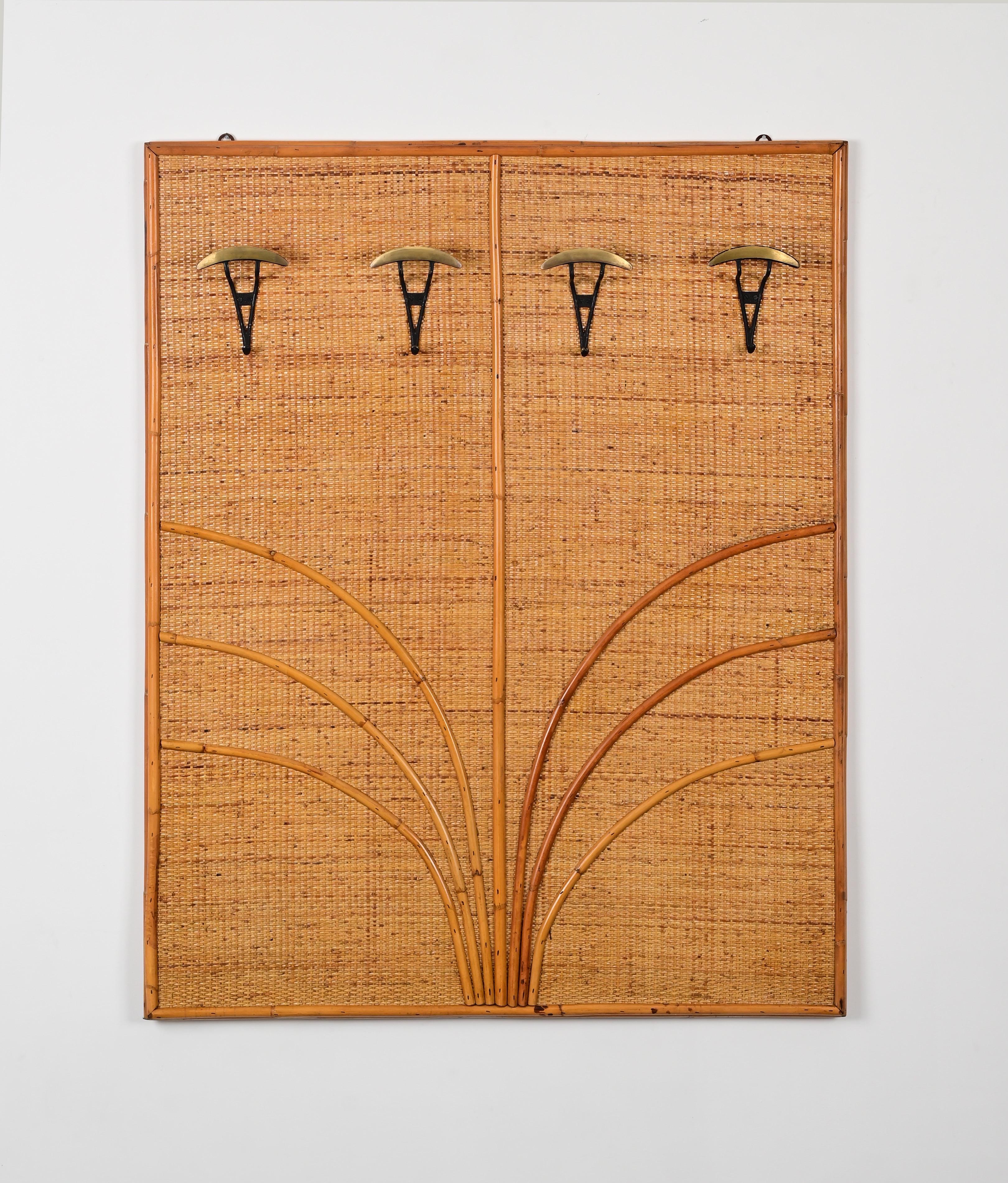 Vivai Del Sud Italian Coat Rack in Rattan, Bamboo and Brass, Italy 1970s For Sale 8