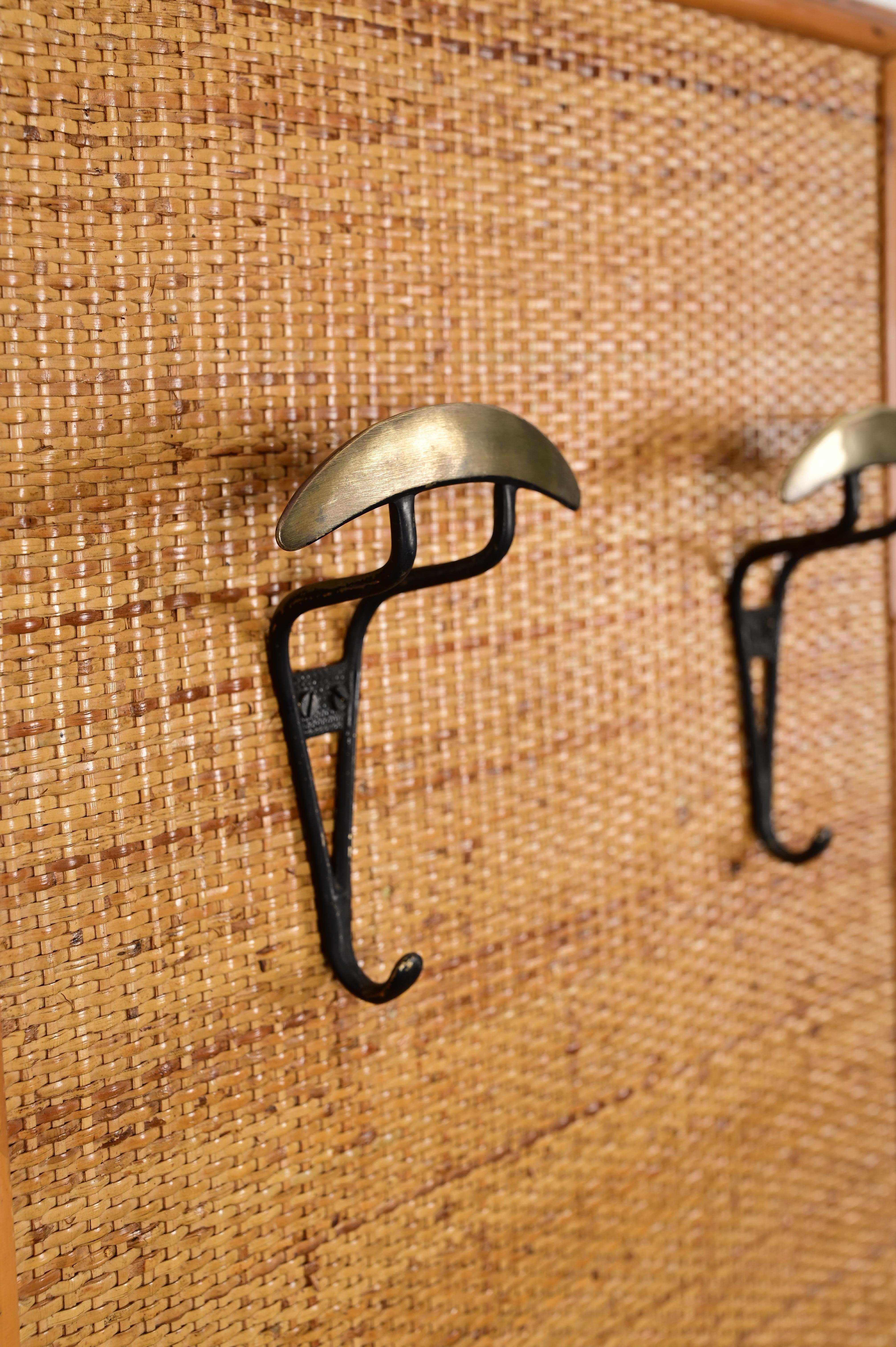 Vivai Del Sud Italian Coat Rack in Rattan, Bamboo and Brass, Italy 1970s For Sale 9
