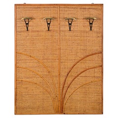 Vintage Vivai Del Sud Italian Coat Rack in Rattan, Bamboo and Brass, Italy 1970s
