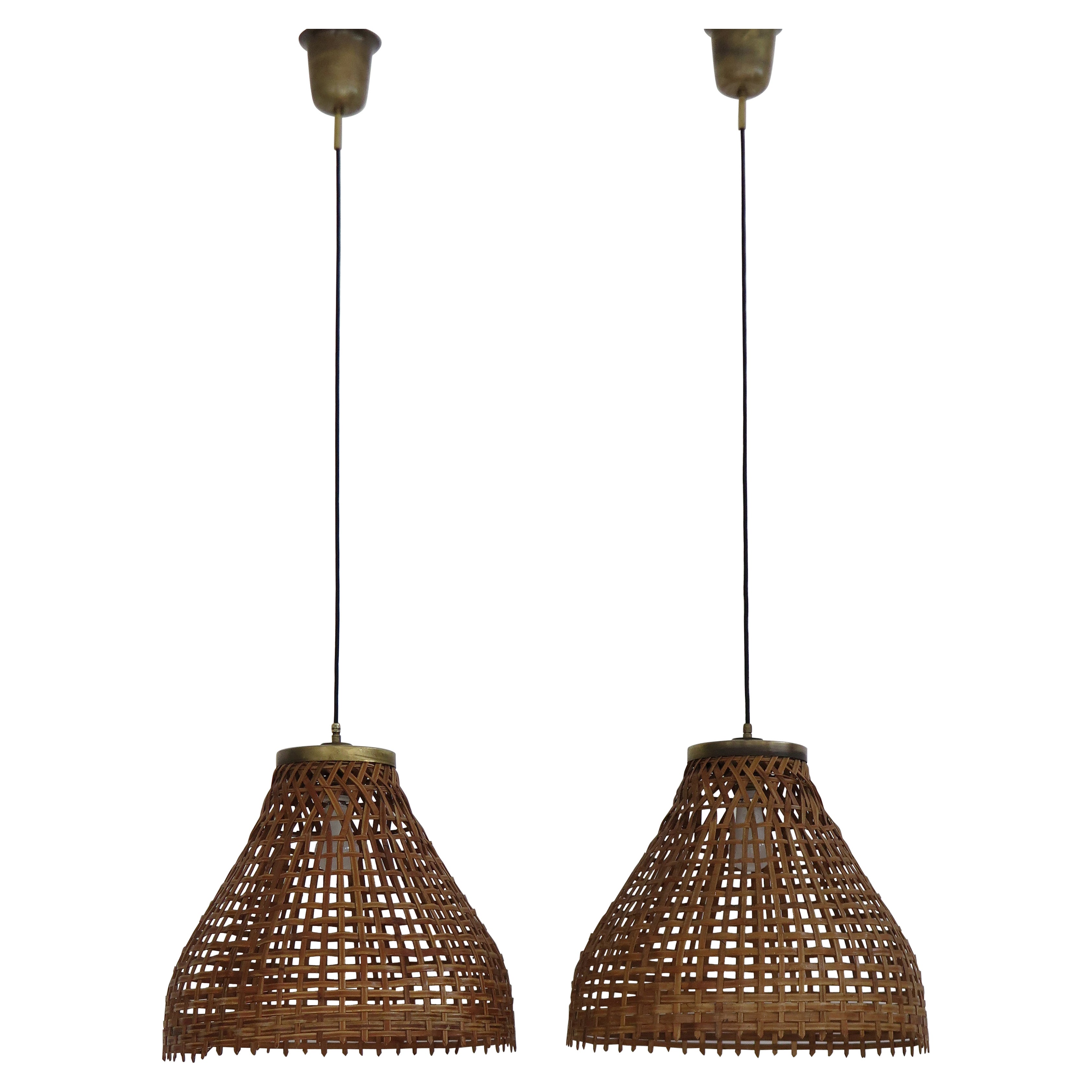 Vivai Del Sud Italian Midcentury Modern Design Wicker Pendant Lamps 1960s