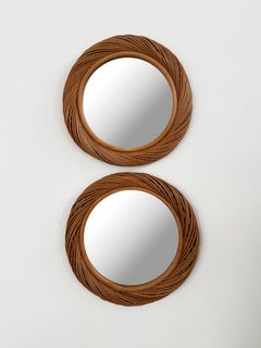 Vivai Del Sud Italian Midcentury Rattan Bamboo Rush Wall Mirrors 1970s