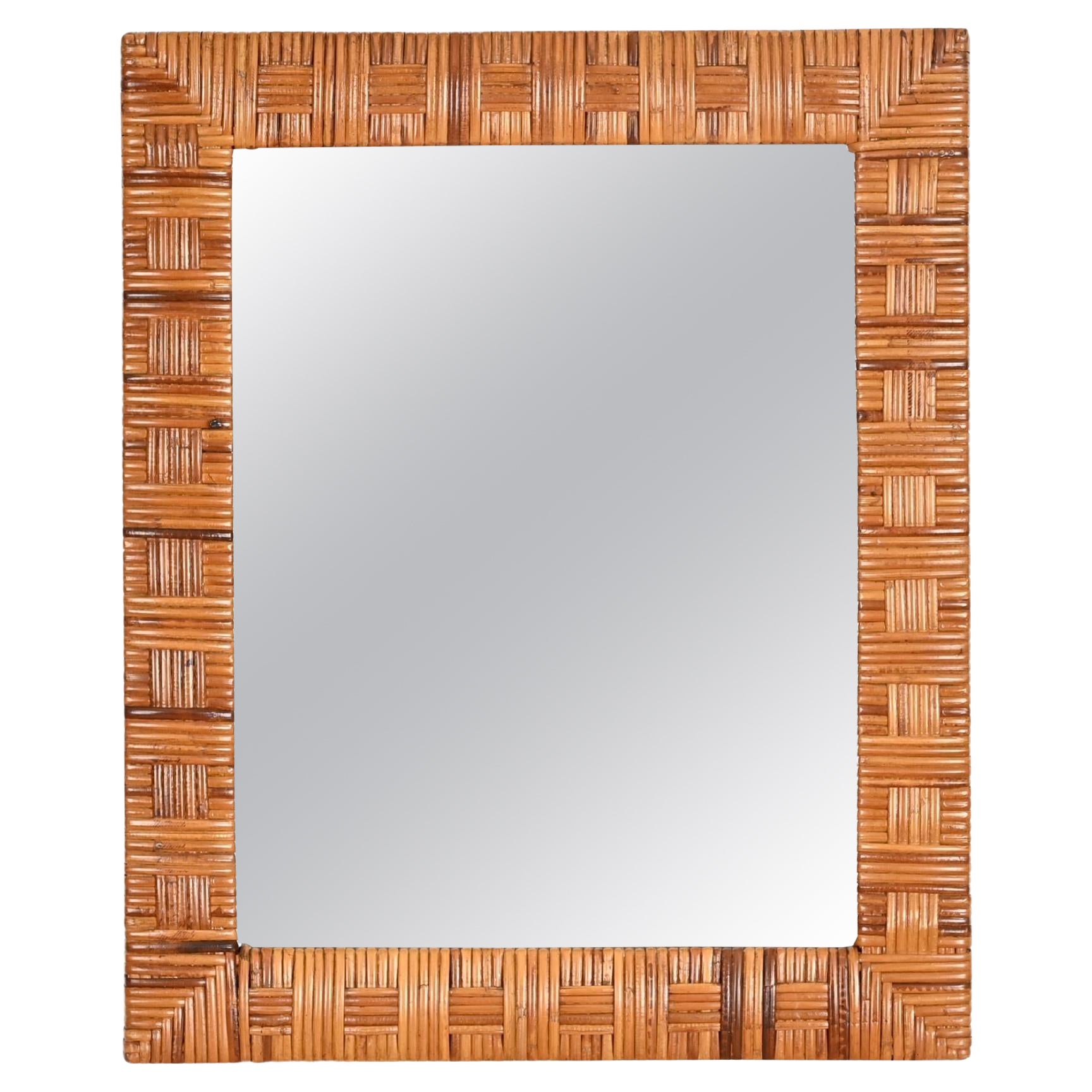 Vivai del Sud Italian Rectangular Organic Mirror in Woven Wicker, 1970s For Sale