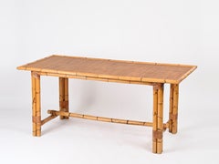 Vivai del Sud Large Desk or Dining Table in Bamboo, Rattan, Wicker, Italy 1970s