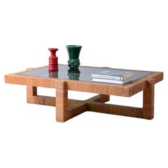 Vivai del Sud, large low table with crosspiece covered with straw
