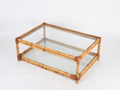 Vivai del Sud Large Rectangular Coffee Table in Bamboo and Wicker, Italy 1970s