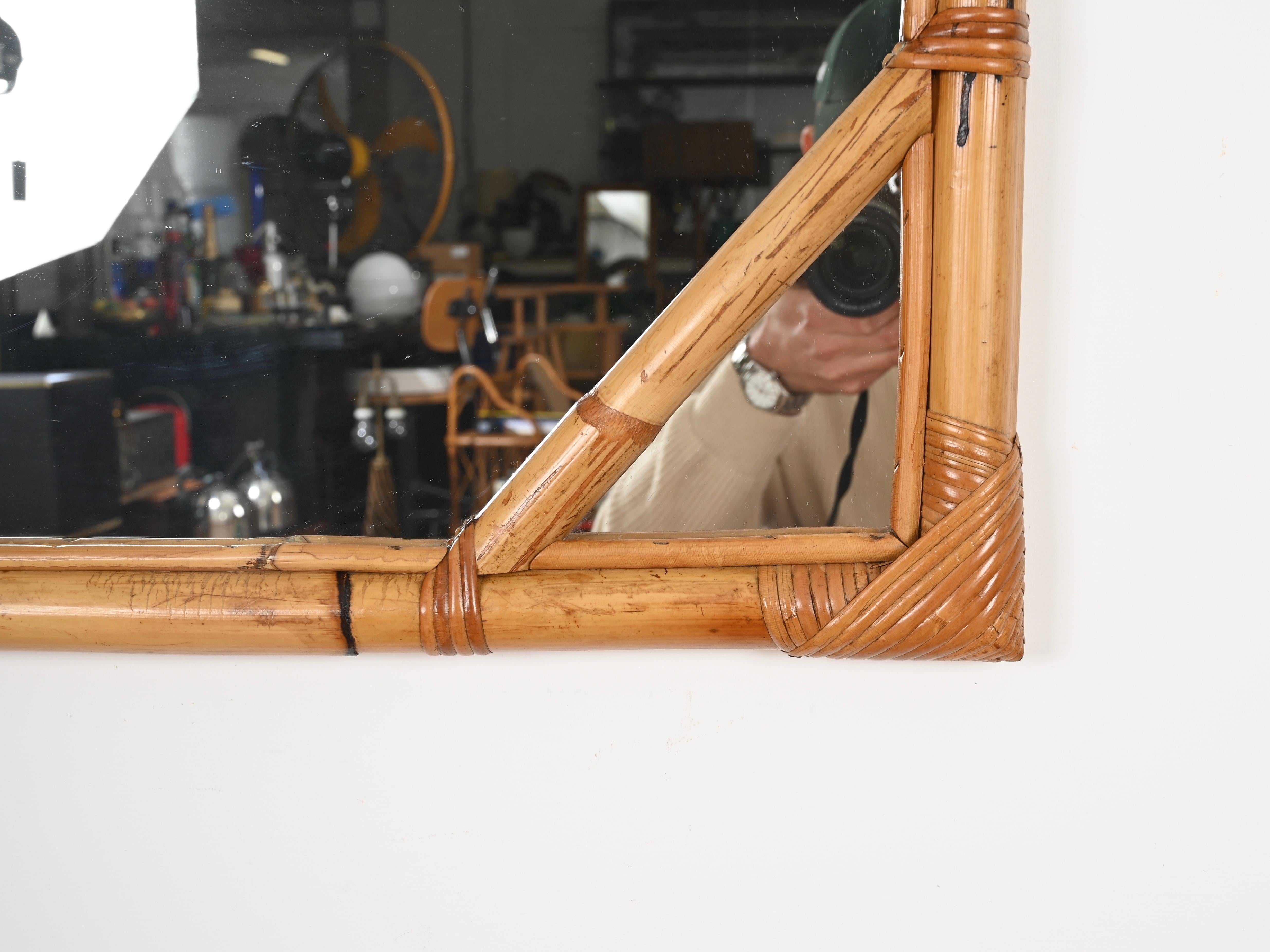 Vivai del Sud Large Rectangular Mirror in Bamboo and Woven Rattan, Italy 1960s For Sale 3