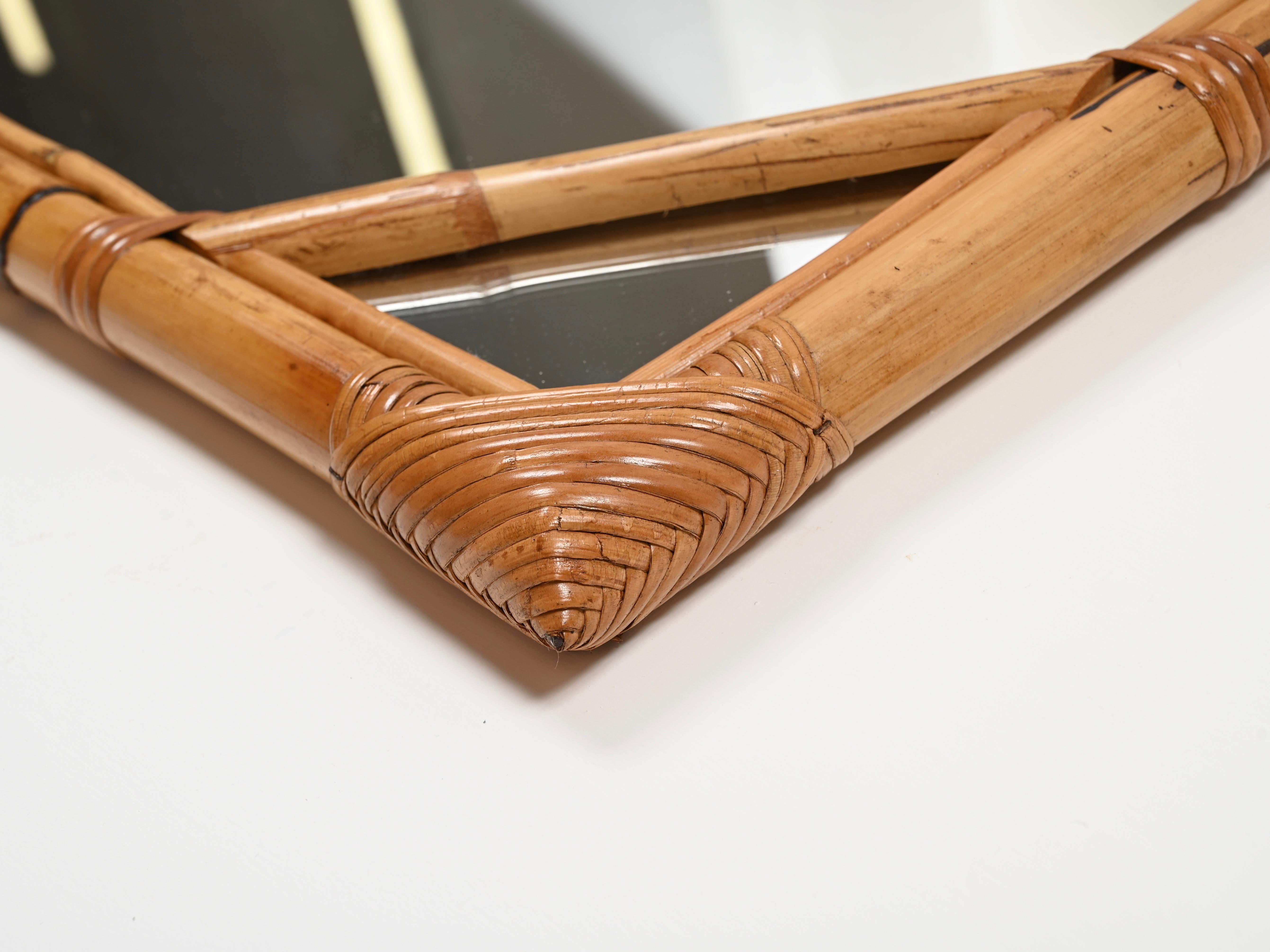 Vivai del Sud Large Rectangular Mirror in Bamboo and Woven Rattan, Italy 1960s For Sale 4