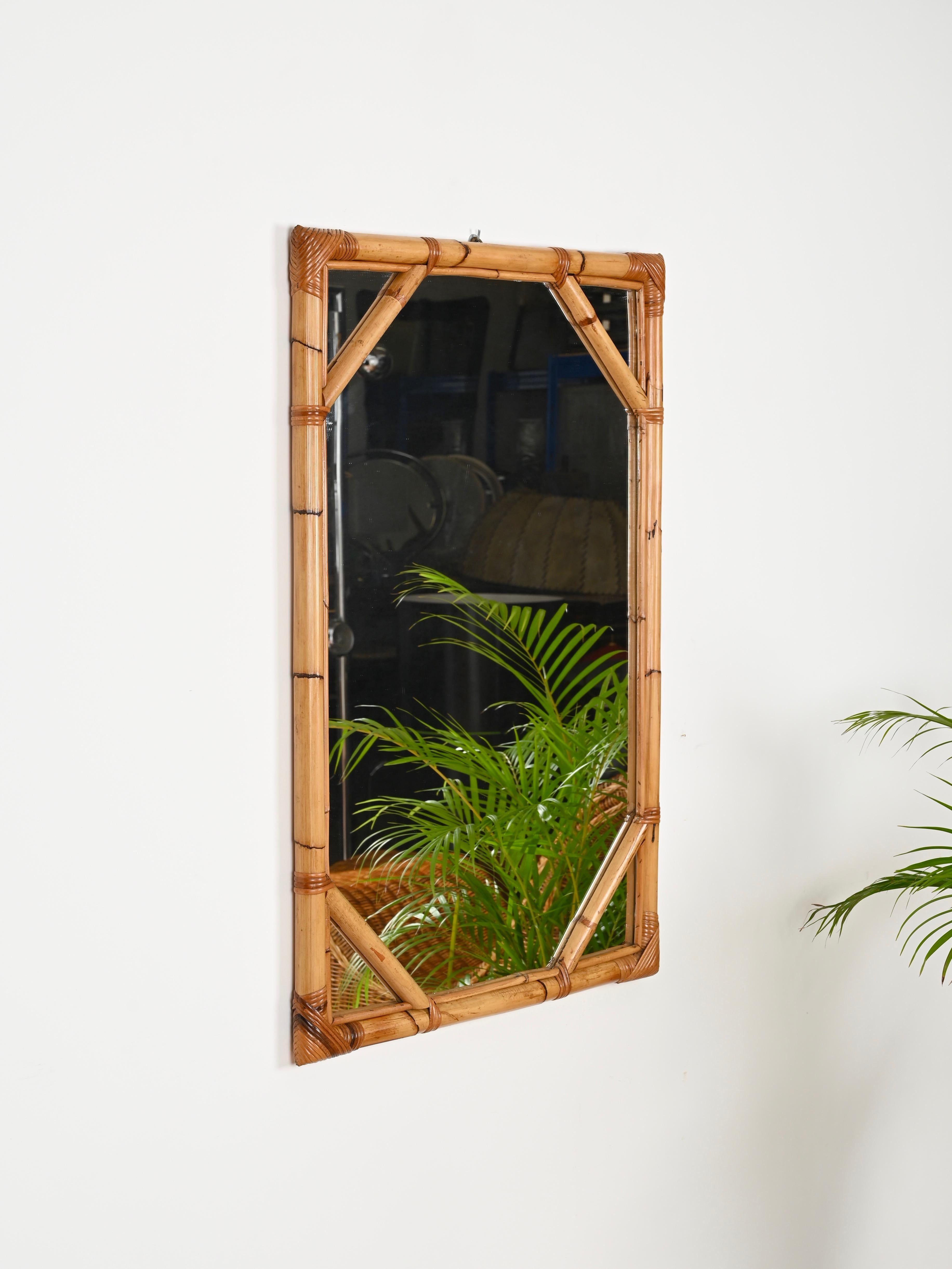 Vivai del Sud Large Rectangular Mirror in Bamboo and Woven Rattan, Italy 1960s For Sale 5