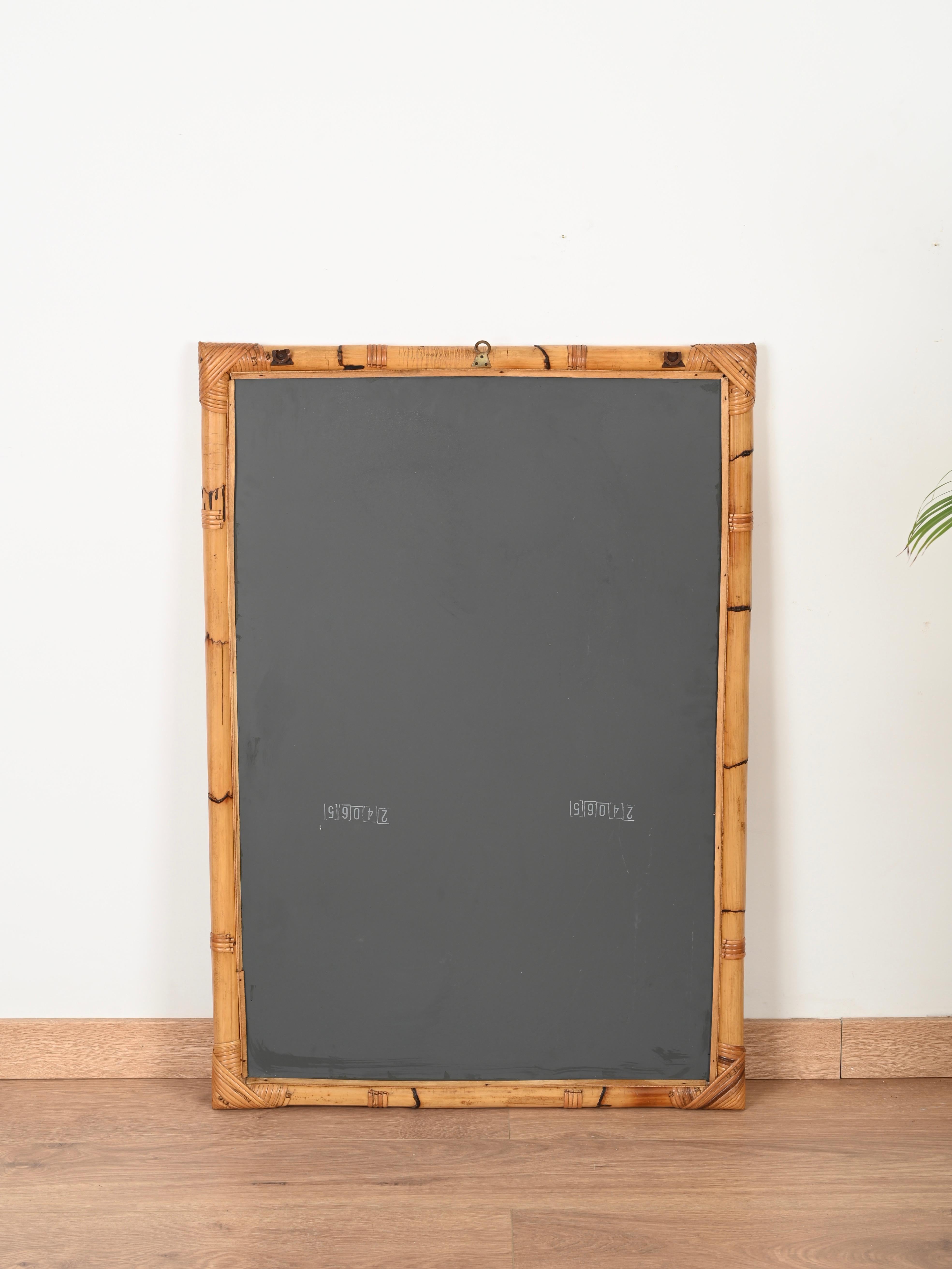 Vivai del Sud Large Rectangular Mirror in Bamboo and Woven Rattan, Italy 1960s For Sale 7